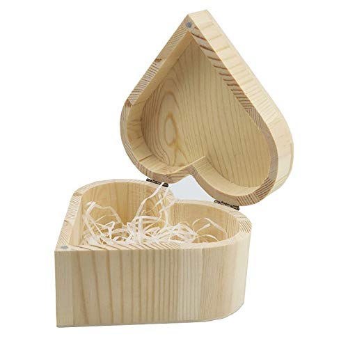 Unfinished Wooden Jewelry Storage Box - DIY Craft Organizer for Earrings, Necklaces & Rings - Heart-Shaped Box with Lid Lock - Perfect for Gifts, Home Decor & Jewelry Organization