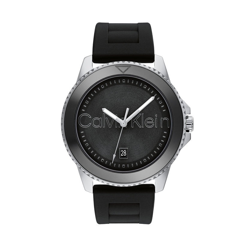 CALVIN KLEIN AQUEOUS Black Silicone Strap Watch 25200386 - Waterproof Unisex Casual Watch for Men & Women - Perfect for Everyday Wear, Office & Outdoor Activities