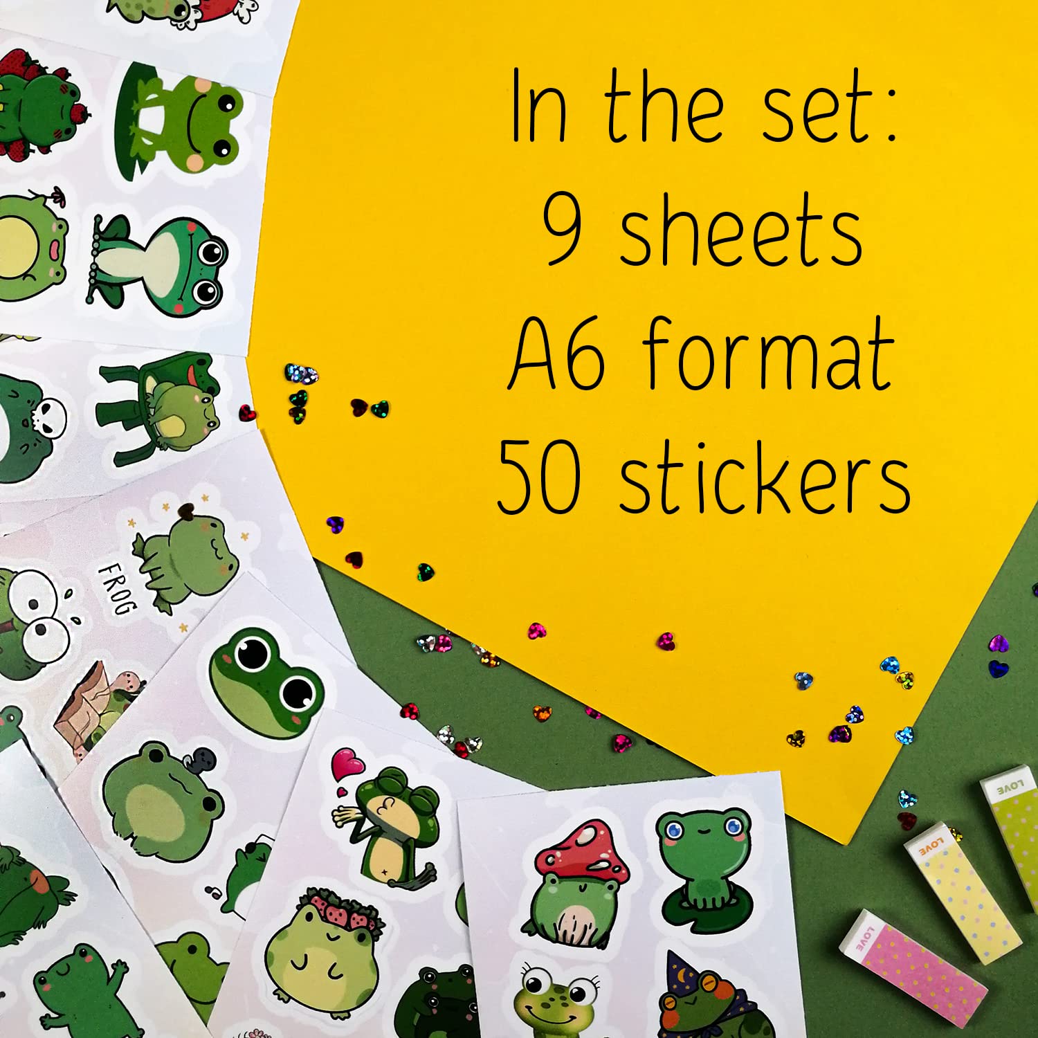 BulbaCraft Kawaii Frogs Stickers Set - 50 Pcs Cute Green & White Vinyl Decals for Kids | Waterproof, Scratch Resistant | Perfect for Water Bottles, Laptops, Scrapbooks, Journals & DIY Crafts | Fun Frog-Themed Decorations for School, Home & Office Use