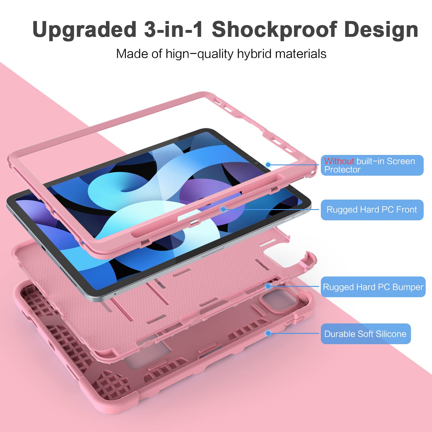 Shockproof Kids Case for iPad Air 5th/4th Generation 10.9 Inch (2022/2020 Model) - Heavy Duty Rugged Protective Cover with Apple Pencil 2nd Gen Charging Support - Rose Gold | Perfect for School, Travel & Outdoor Activities