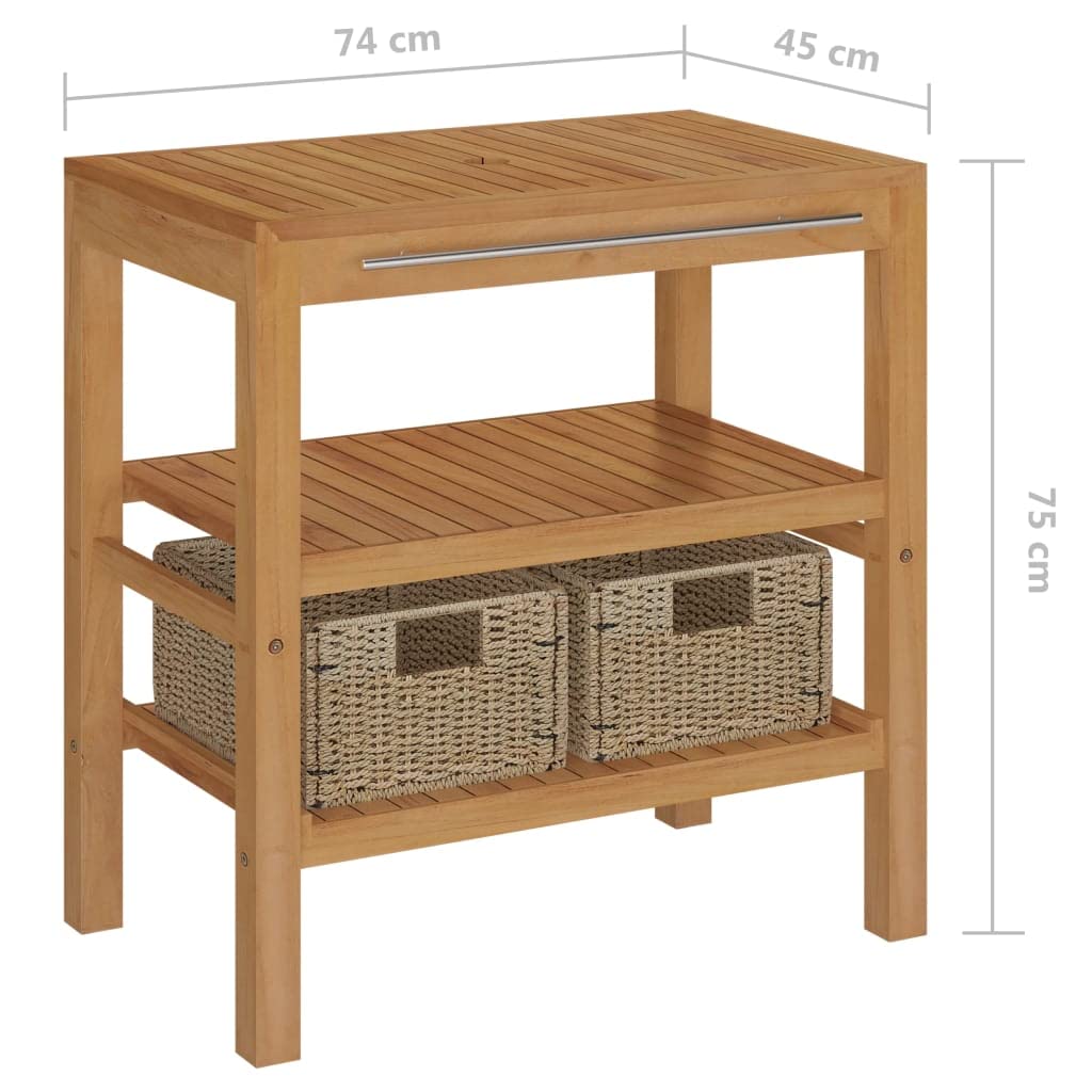 Premium Handmade Solid Teak Bathroom Vanity with Marble Sink & Storage Baskets | Modern Black Bathroom Furniture | Perfect for Small Bathrooms, Powder Rooms & Master Bath Suites