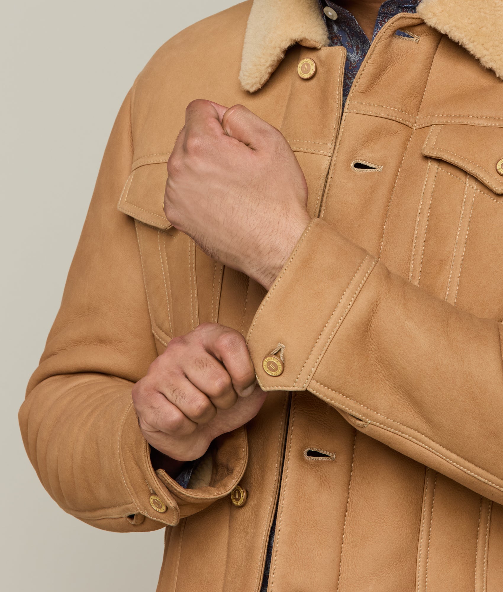 Kyle Shearling Trucker Jacket - Natural Brown Distressed Leather Jacket for Men | Winter Fashion, Motorcycle Riding, Casual Outfit