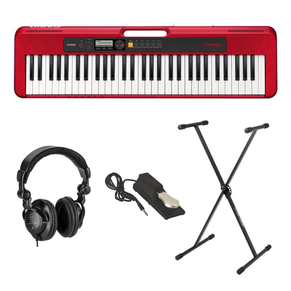 Casio CT-S200 61-Key Portable Digital Piano Keyboard with 400 Tones, Stand, Headphones & Sustain Pedal - Red | Ideal for Beginners, Home Practice & Live Performances