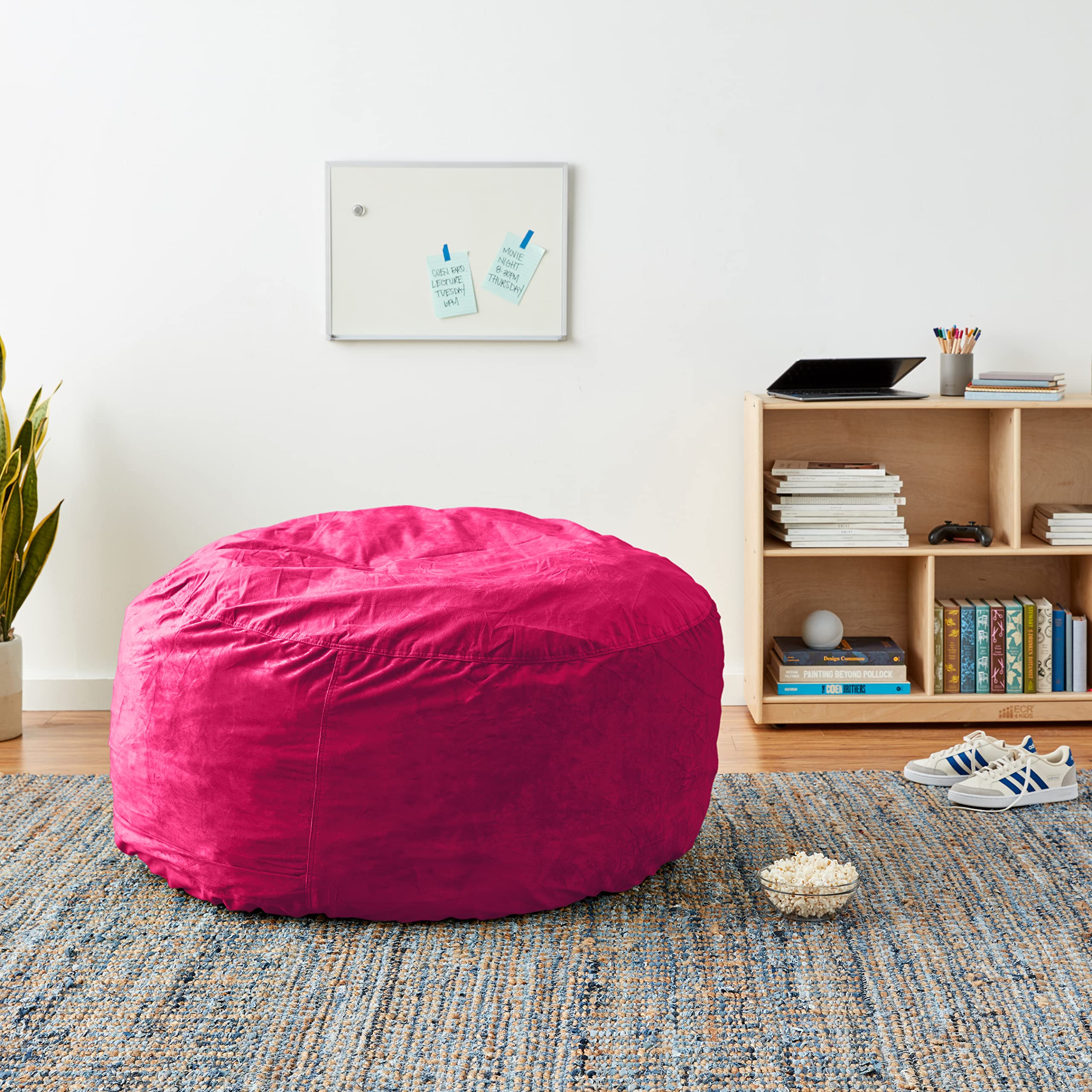 Comfy Fluffy Bean Bag Chair Cover Only - 4-Feet Round/Oval Sofa Sack Replacement for Adults & Kids (No Filling) | Perfect for Reading Nook, Floor Seating & Lazy Lounging | Magenta