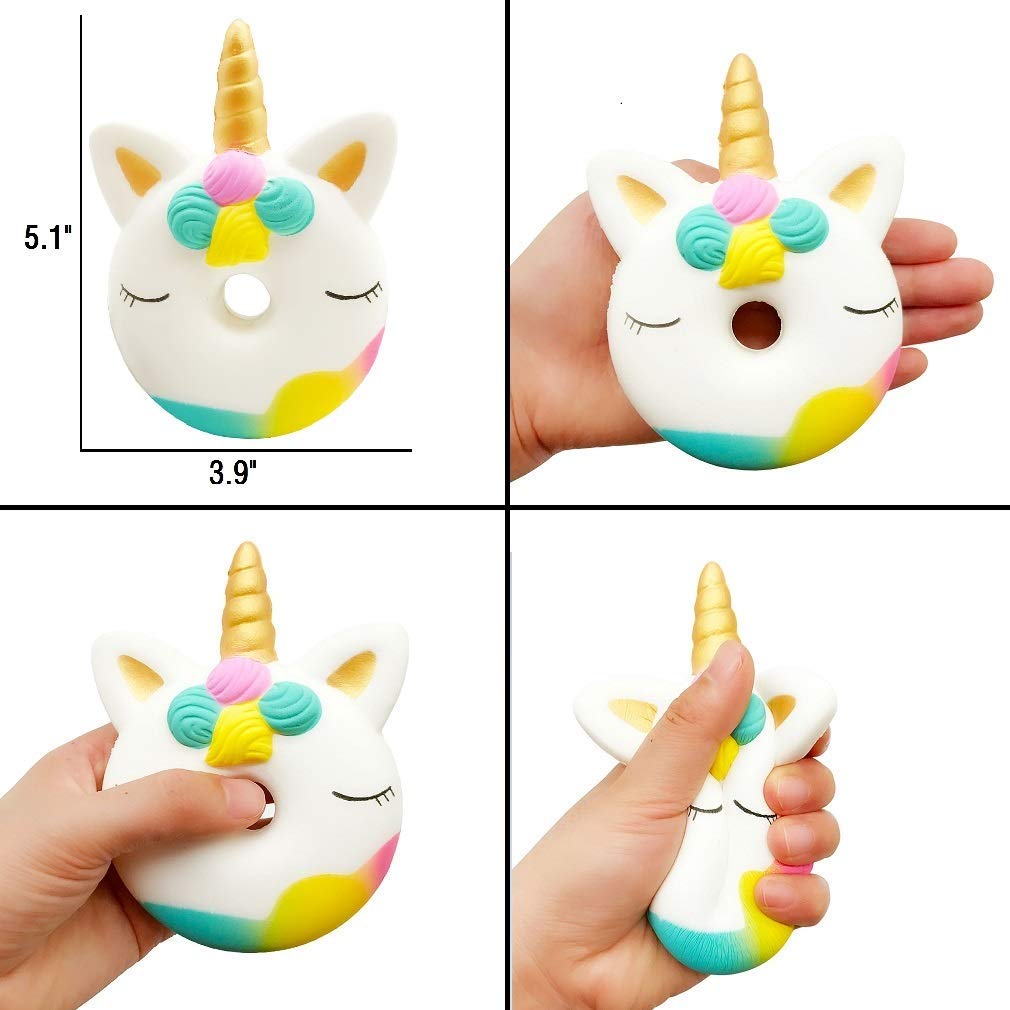 YOAUSHY 6-Piece Jumbo Squishy Toys Set - Slow Rising Stress Relief Animals (Horse, Panda, Spoon Cat) & Food (Cake, Donut) - Fun Party Favors for Kids Birthday, Classroom Rewards & Anxiety Relief Gifts