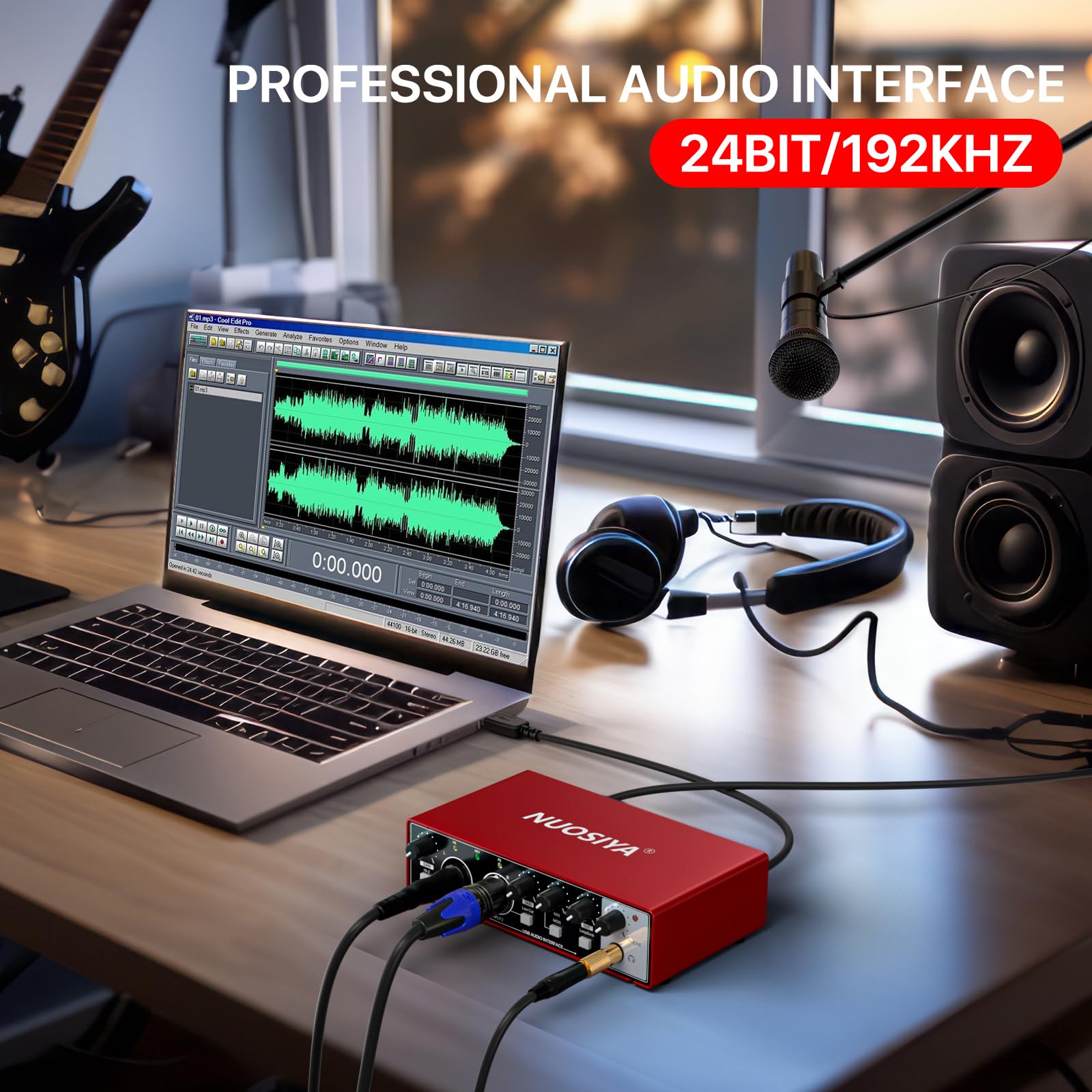 Professional USB Audio Interface for PC & Mac - 2x2 Guitar Recording Interface with 24Bit/192kHz, 48V Phantom Power | Perfect for Music Production, Podcasting, Live Streaming & Home Studio Recording