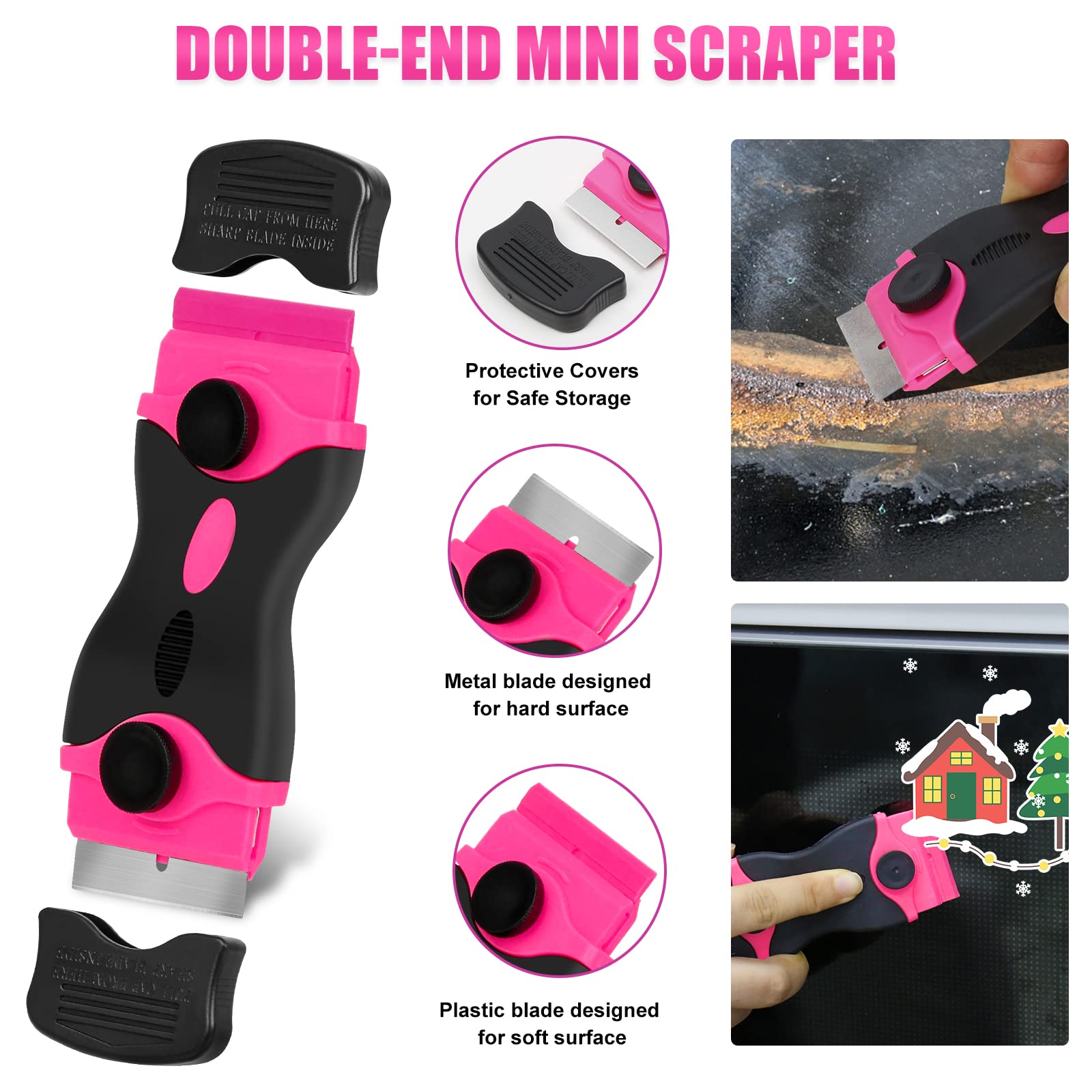 Viewsun 19PCS Pink Car Cleaning Kit for Women - Interior & Exterior Detailing Set with Cleaning Gel, Razor Scraper, Tire Brush, Wash Mitt, Squeegee & Microfiber Wax Applicator | Perfect for Car Washing, Detailing & Gift Giving