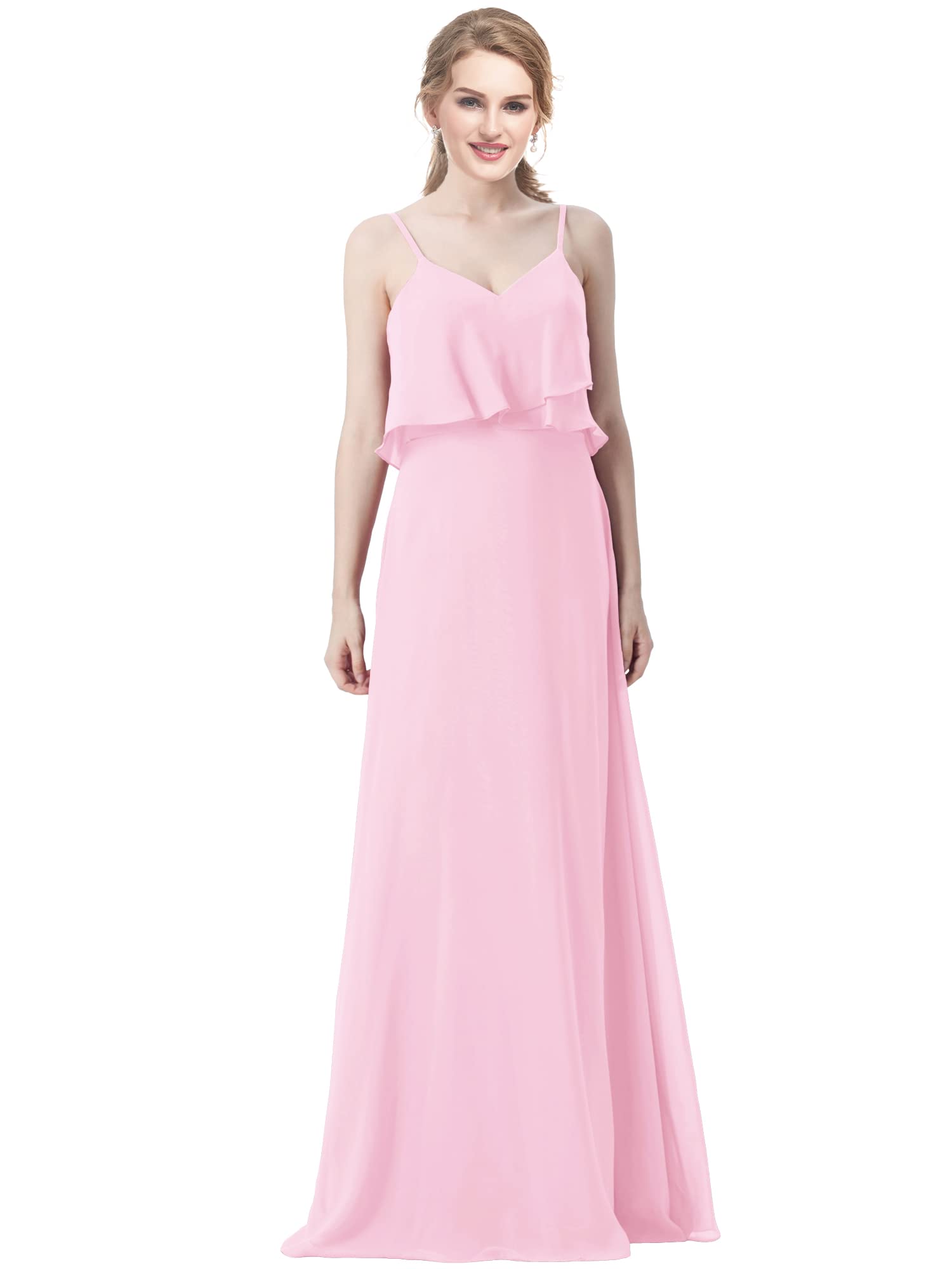 Topfountonart 2022 Chiffon Bridesmaid Dress | Wedding Guest Dress with Spaghetti Straps | Pleated Long Formal Gown for Prom, Evening Party & Special Occasions