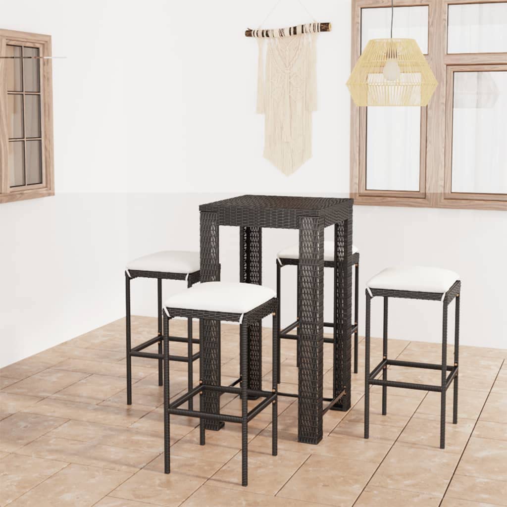 CHARMMA 5-Piece Outdoor Patio Bar Set with Weather-Resistant Poly Rattan & Cushions - Black Dining Furniture for Garden, Balcony, Backyard (28.4kg) - Perfect for Entertaining Guests & Outdoor Relaxation