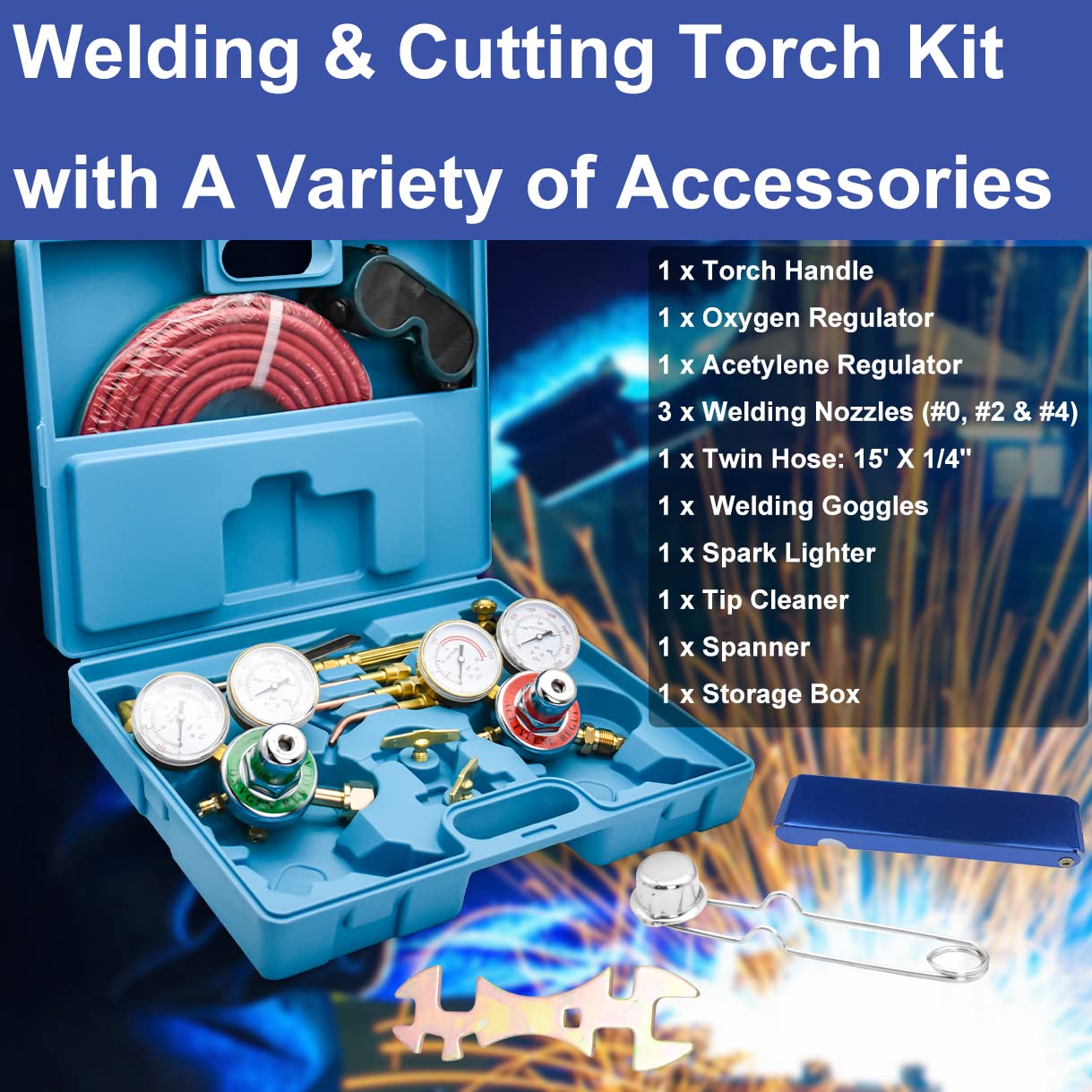 Oxy Acetylene Torch Kit - Portable Gas Cutting & Welding Set with Regulator, Hose, Safety Glasses & Storage Case - Perfect for Metal Fabrication, DIY Projects & Automotive Repairs