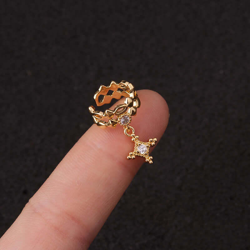 18K Gold Plated No Piercing Ear Cuff with Diamonds - Elegant Clip-On Earrings for Women | Perfect for Parties, Weddings & Everyday Wear | HSPJ19123