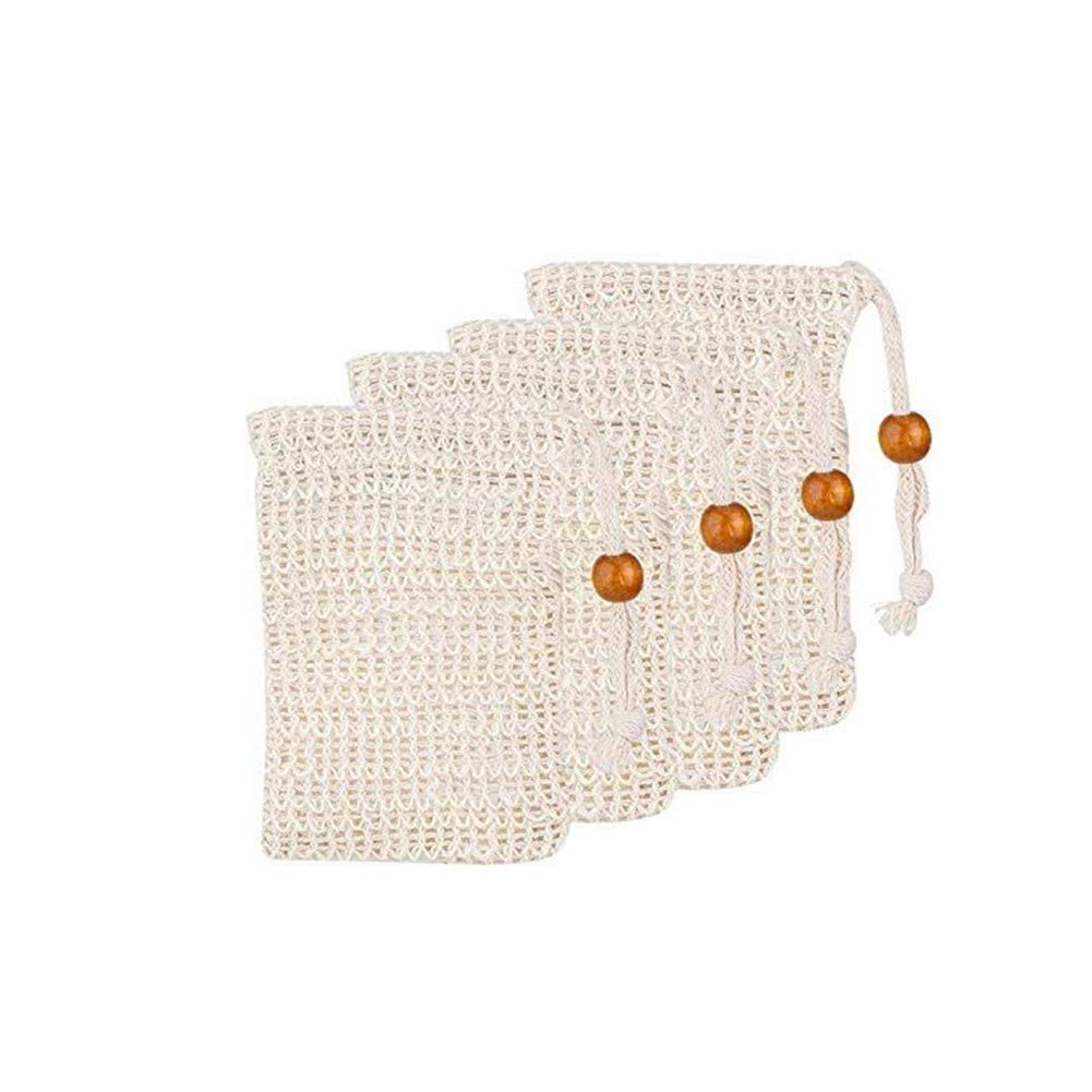 4-Pack Natural Sisal Exfoliating Loofah Soap Saver Bags with Drawstring - Handmade Mesh Soap Pouch for Shower, Bath & Body Wash - Perfect for Eco-Friendly Skincare & Travel Toiletries
