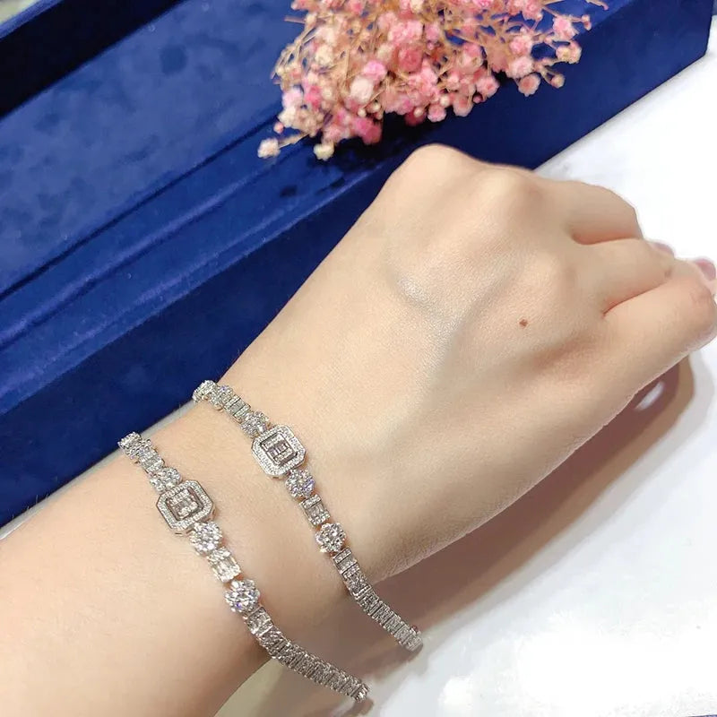 18K White Gold Real Diamond 3.20ct Trapezium Bracelet for Women - Elegant Wedding, Engagement & Party Jewelry Gift (Perfect for Anniversary, Valentine's Day & Special Occasions)