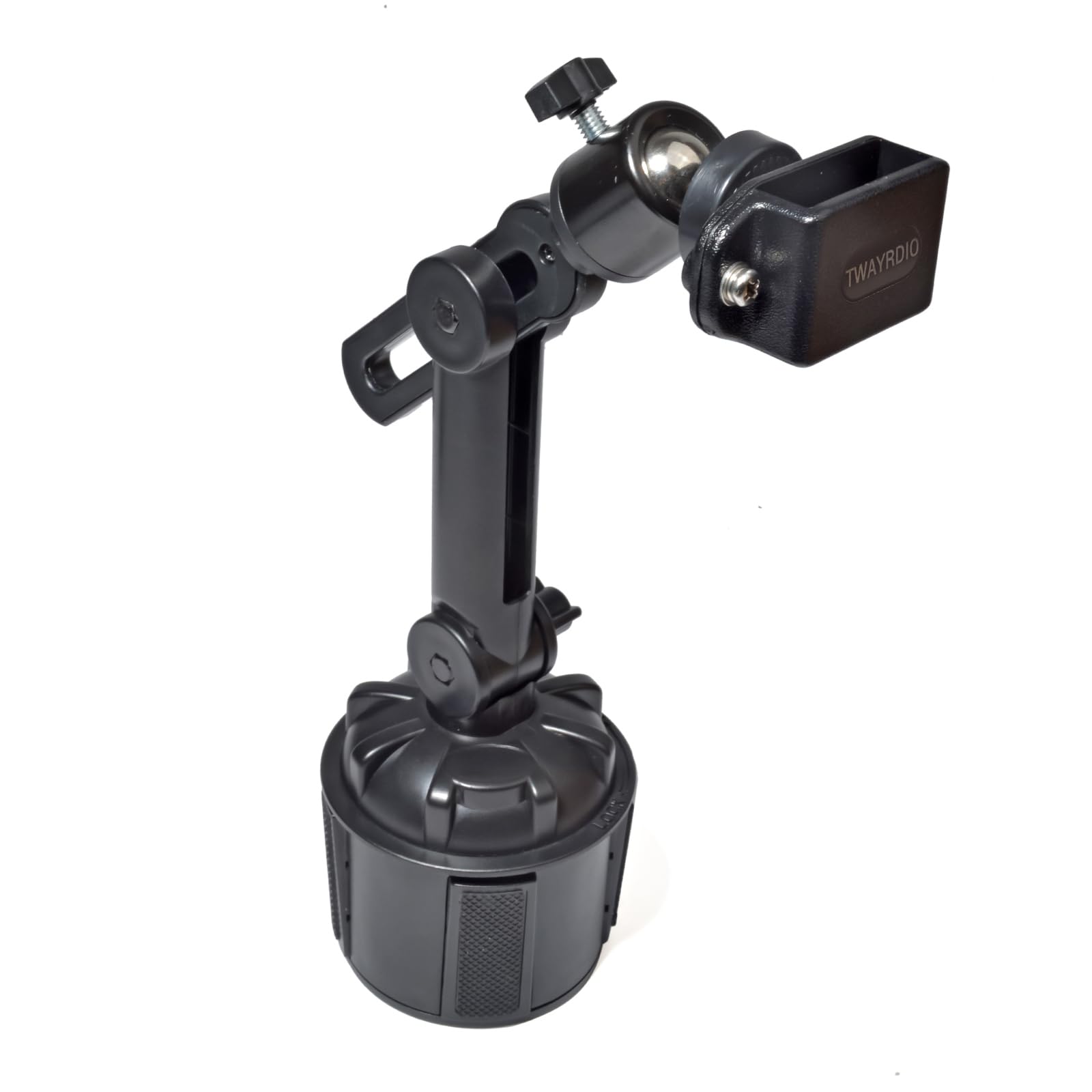 TWAYRDIO Adjustable Height Cup Holder Mount for Baofeng, Retevis, Motorola Talkabout, Yaesu Handheld Walkie Talkies & Two-Way Radios - Perfect for Truck, SUV, Off-Road & Emergency Vehicle Use