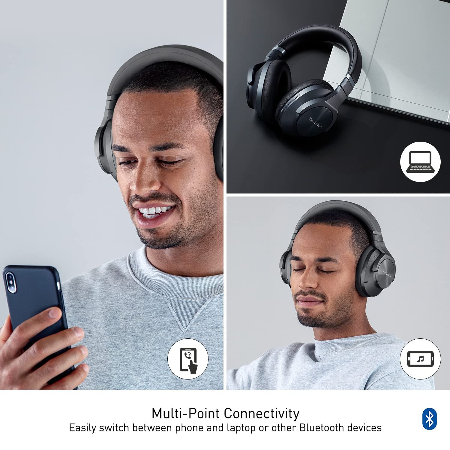 Technics EAHA800EK Premium Noise Cancelling Bluetooth Headphones - 50 Hour Battery Life, Multi-Point Connectivity, Hi-Res Audio, Comfort Fit (Black) - Perfect for Travel, Work & Music Lovers