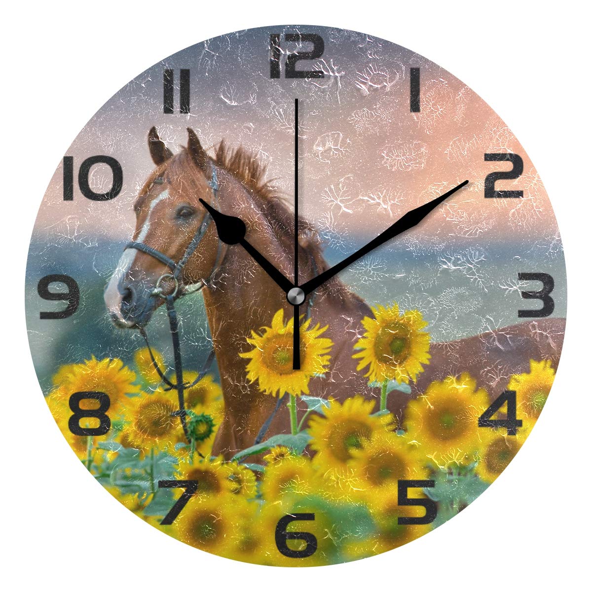 Elegant Horse & Sunflower Wall Clock - Silent Non-Ticking Decor for Home, Office, Bedroom & Living Room | Perfect Farmhouse & Rustic Interior Design Accent