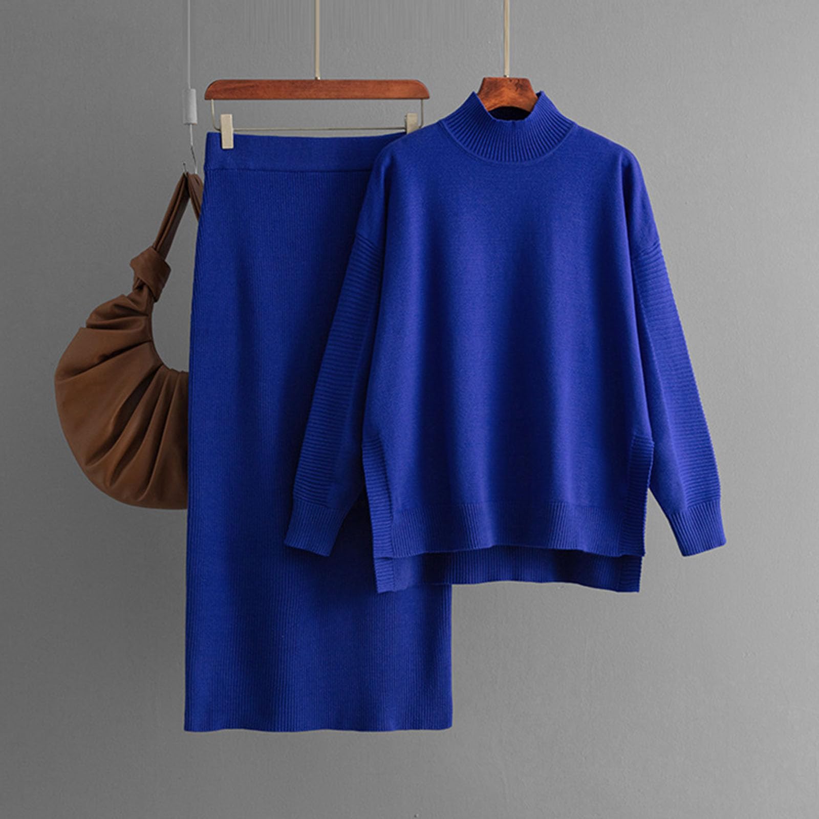 Women's Fall Knit Outfits 2 Piece Set - High Neck Long Sleeve Sweater Top with Half Hip Wrap Skirt | Casual Going Out Outfits for Autumn | Perfect for Date Nights, Office Wear & Weekend Brunch
