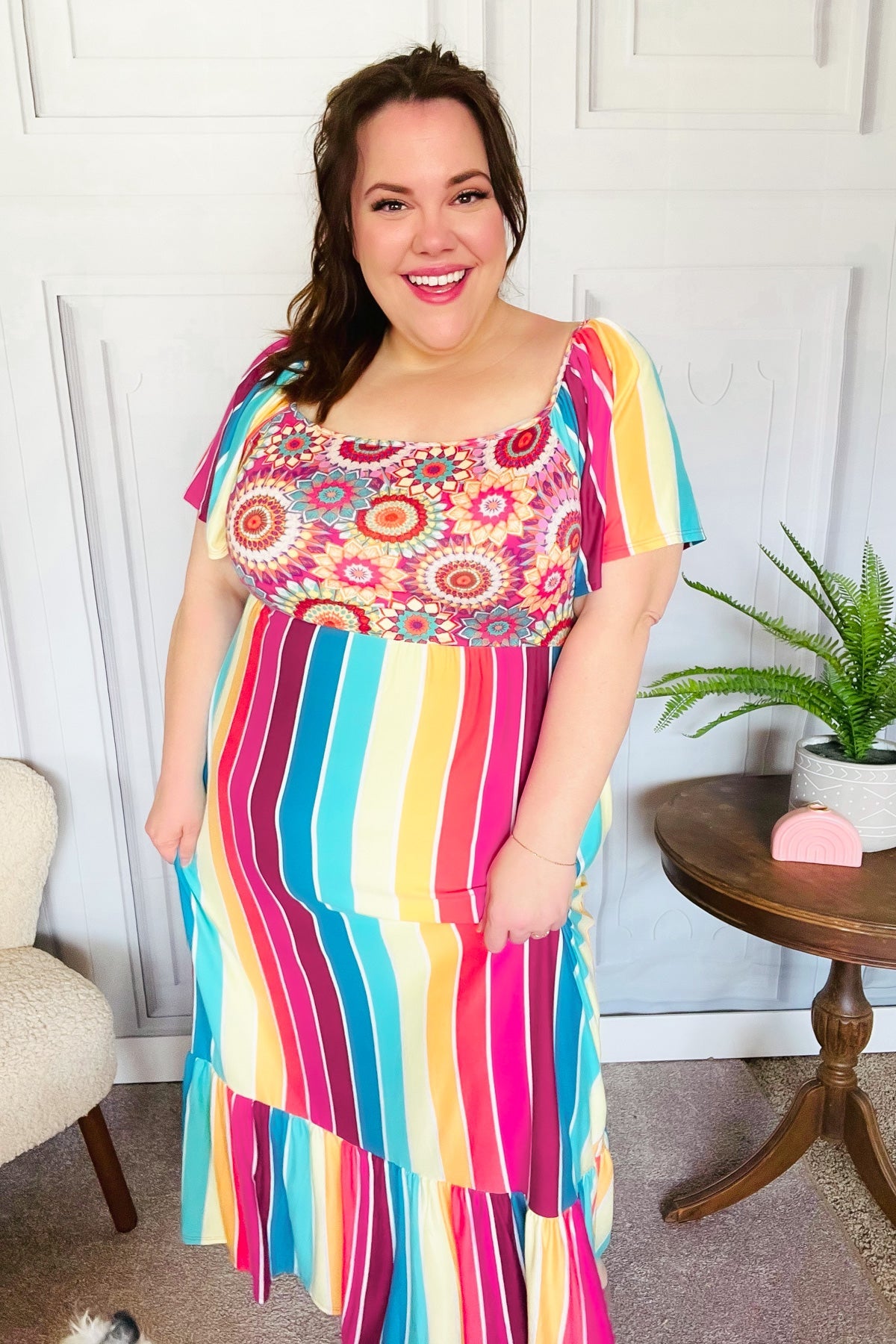 Stylish Fuchsia & Teal Striped Crochet Print Women's Top | Boho Chic Blouse for Summer | Perfect for Beach Vacations & Music Festivals