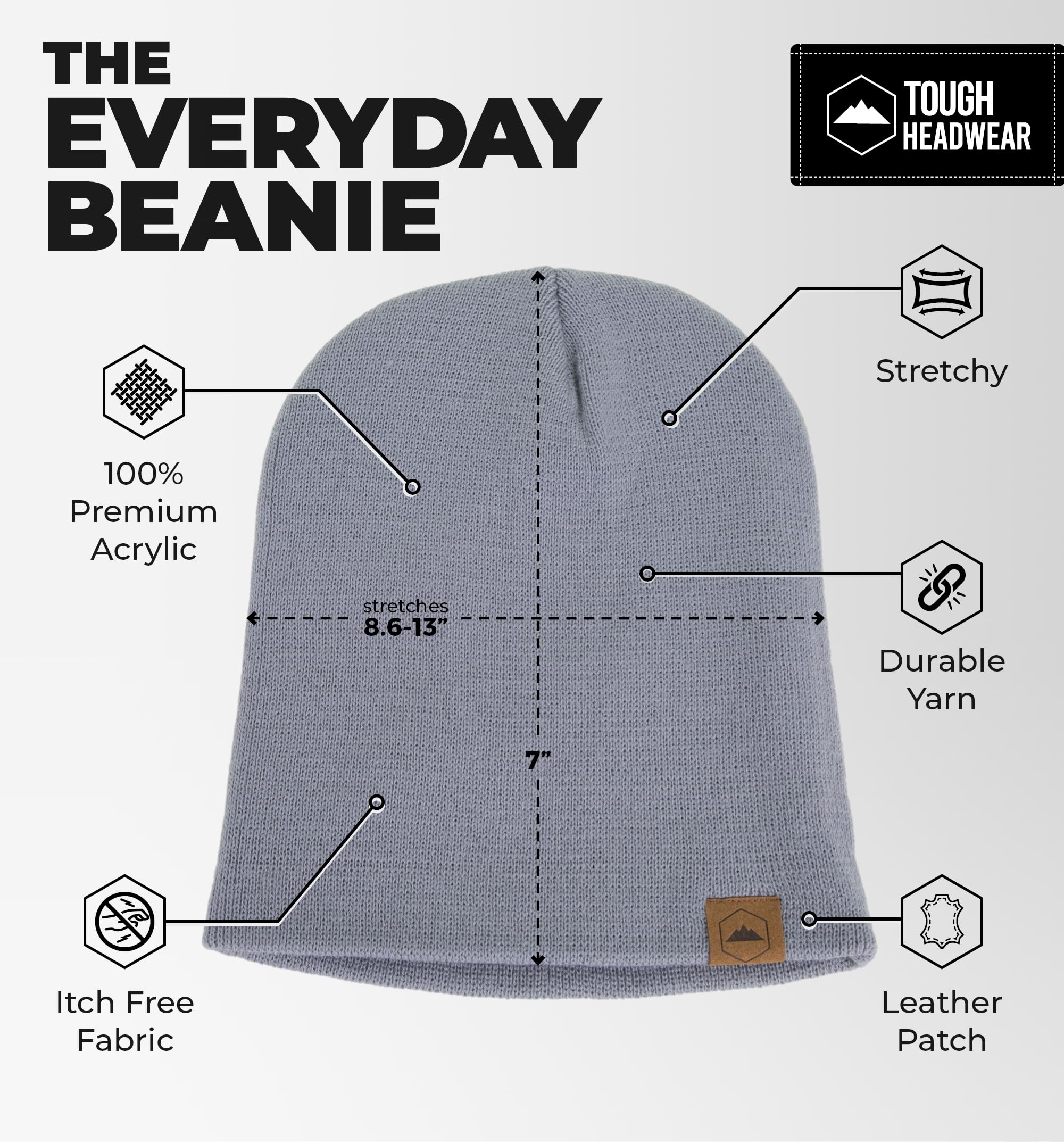 Tough Headwear Daily Knit Beanie - Warm Winter Hats for Men & Women - Cold Weather Knitted Caps for Outdoor Activities, Skiing & Snowboarding