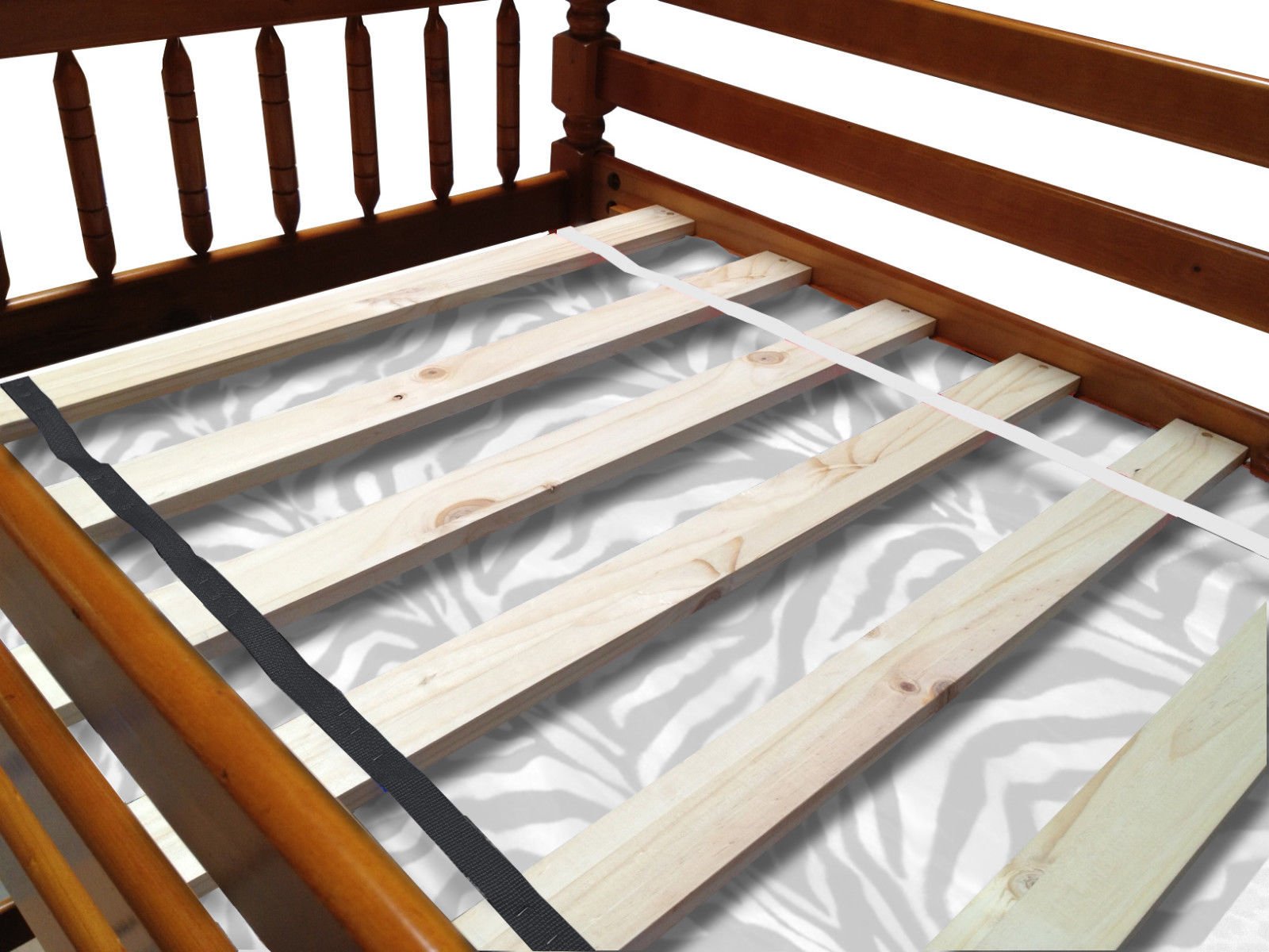 Custom Width Twin Size Bunk Bed Slats with White & Black Zebra Faux Fur Fabric - Includes Free Flashlight & Batteries - Perfect for Kids' Bedrooms, Dorm Rooms & Space-Saving Furniture Solutions