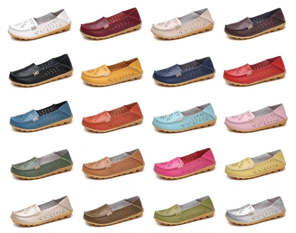Women's Genuine Leather Slip-On Loafers - Comfortable Casual Moccasins & Driving Shoes for Everyday Wear - Perfect for Work, Travel, and Relaxing at Home