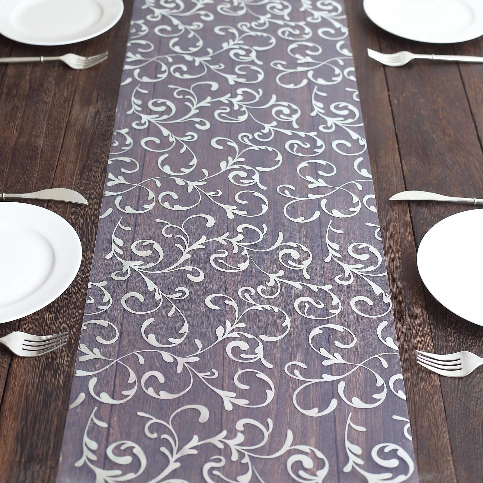 12-Pack 108-Inch Sheer Organza Table Runners with Embossed Floral Pattern - Elegant Wedding, Party & Banquet Decorations for Dining Tables