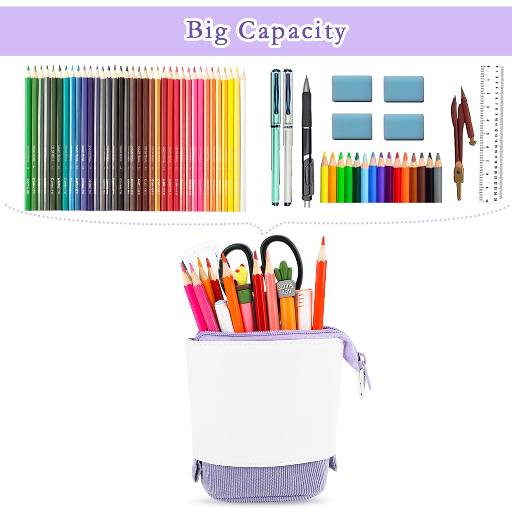Oyachic Stand Up Pencil Case - Adjustable Telescopic Pen Holder & Cosmetic Organizer Bag - Cute Makeup Pouch for Women - Perfect for Office, School & Travel Organization