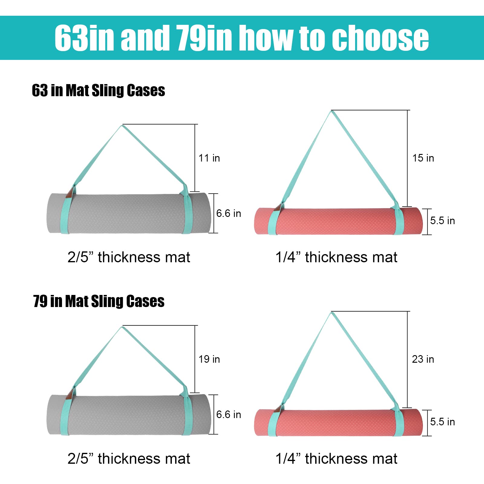 Premium Yoga Mat Strap - 63 Inch Non-Slip Yoga Mat Holder & Carrier for Exercise Mats (Mint Green) - Perfect for Yoga, Pilates, Gym & Travel Accessories