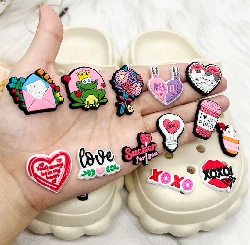 1Pcs Cute Pink Love Shoe Charms Pin for Crocs - DIY Shoe & Wristband Decoration for Girls & Women - Perfect for Parties, Christmas Gifts & Everyday Fashion Accessories