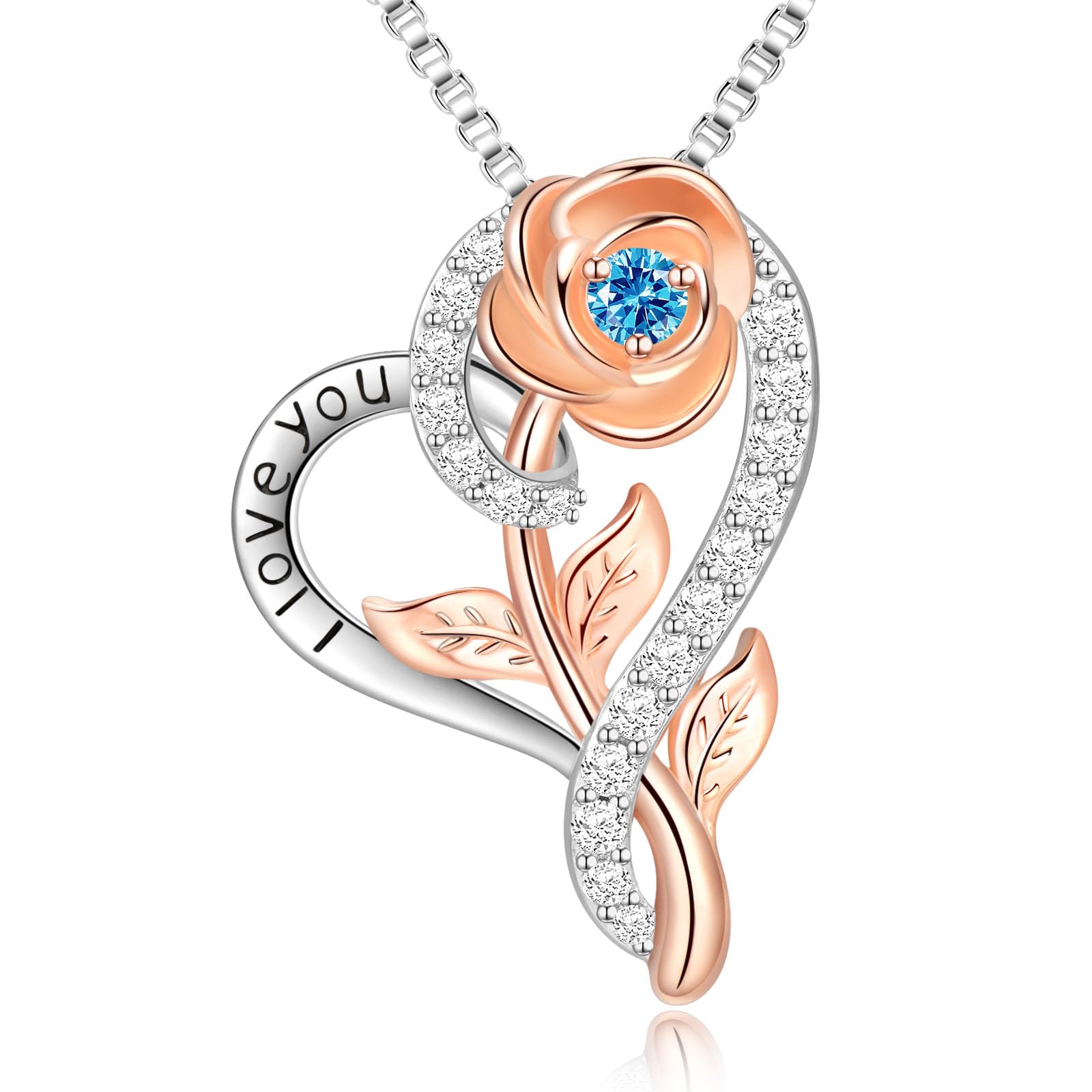 Poekio Rose Heart Necklace for Women - Romantic I Love You Jewelry Gift for Wife, Girlfriend, Daughter, Mom - Perfect for Valentine's Day, Anniversary, Birthday, Mother's Day & Christmas - Elegant Everyday Wear & Special Occasion Jewelry