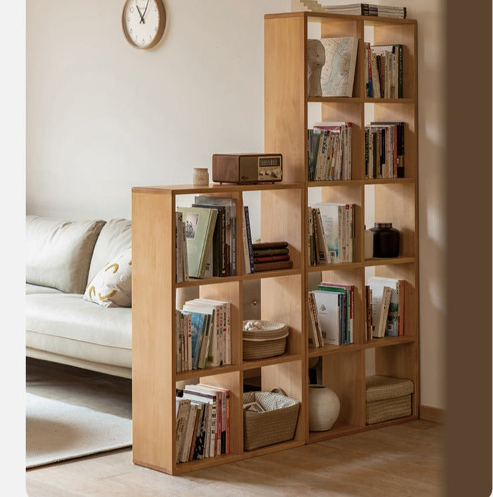 Solid Wood Bookshelf - Beech & Oak Bookcase with Free Combination - Perfect for Home Office, Living Room, and Library Storage