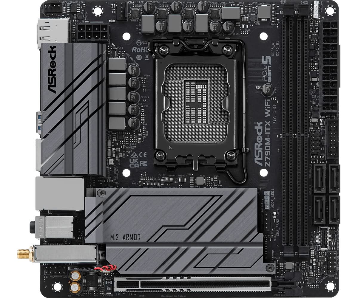 ASRock Z790M-ITX WiFi Mini ITX Motherboard - Intel LGA 1700 Socket, Z790 Chipset, DDR5 Support - Perfect for Compact Gaming PCs & Home Theater Builds