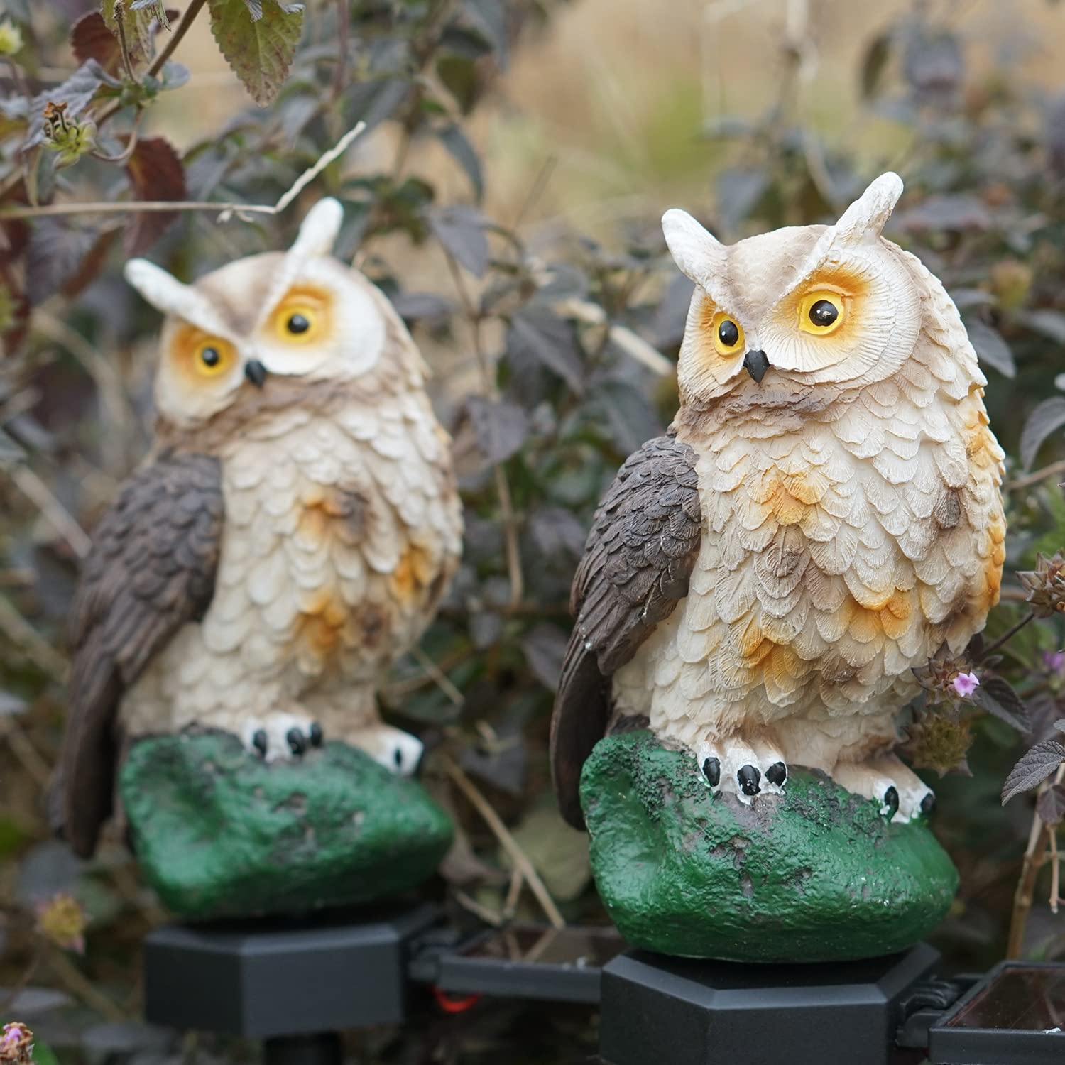 Solar Owl Garden Lights Outdoor Decor - 2PCS Waterproof Brown Resin LED Owl Stake Lights for Yard, Pathway, Patio & Lawn | Perfect for Nighttime Landscape Lighting & Garden Accents