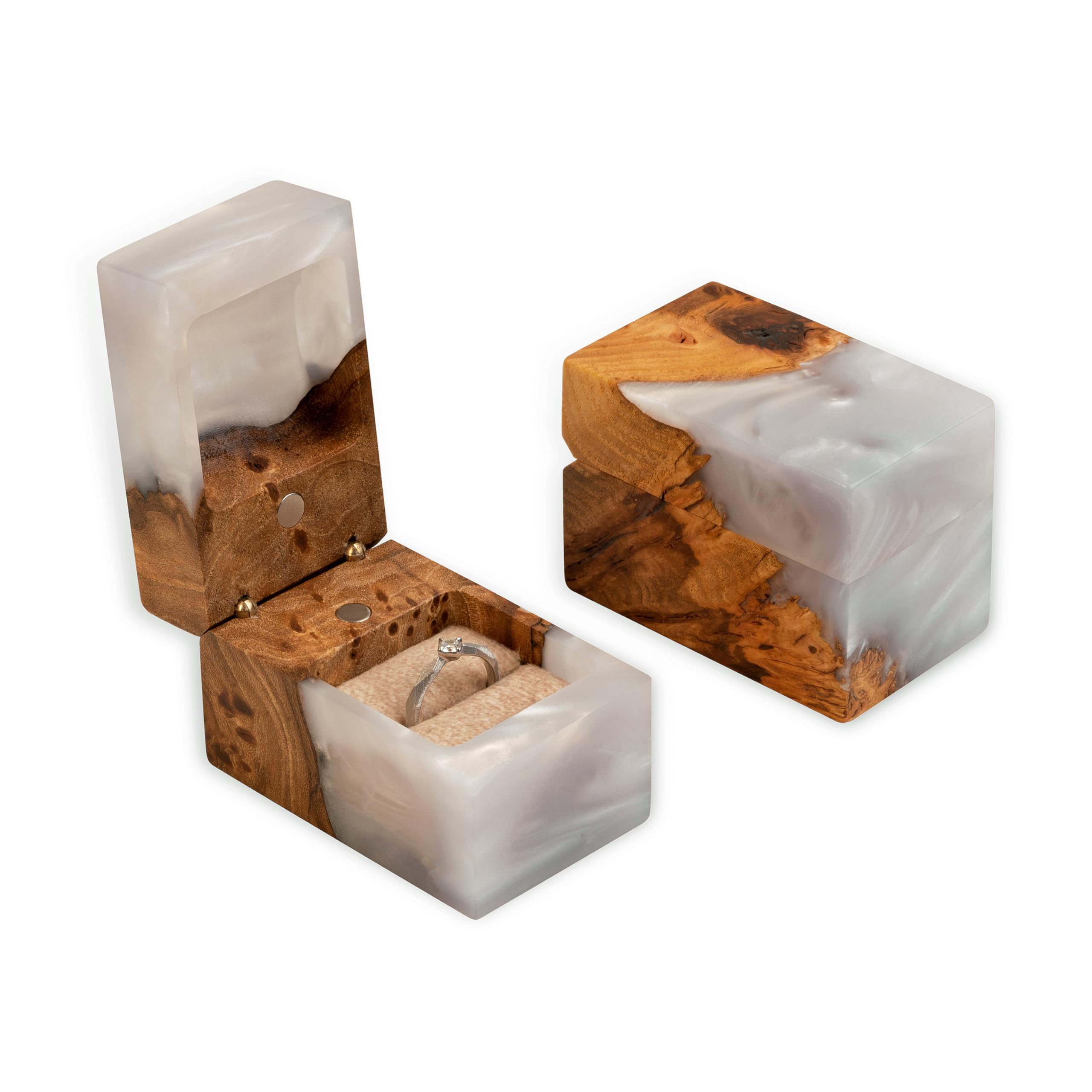 Exquisite Handcrafted Wooden Ring Box - Unique Engagement Ring Bearer Box for Wedding Proposals & Vows - Premium Ring Holder Display for Women & Men (Platinum Finish) - Perfect for Romantic Proposals, Wedding Ceremonies & Anniversary Gifts