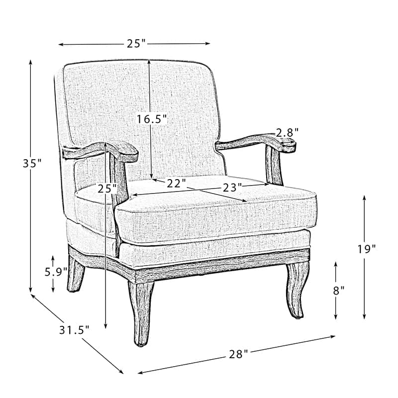 Randolph Farmhouse Upholstered Accent Chair with Wooden Legs - Comfortable Living Room Armchair for Home Decor, Reading Nook & Cozy Sitting Area (Multiple Style Options Available)