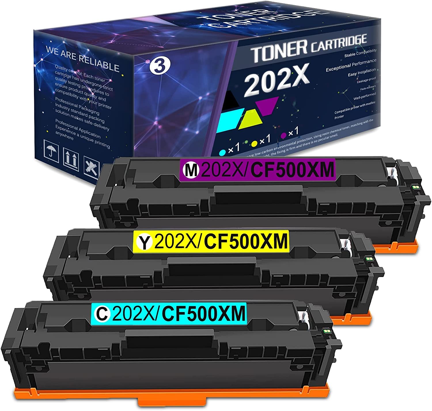 High Yield CF501X CF502X CF503X Compatible Toner Cartridge Replacement for HP MFP M280nw M281fdn M281fdw M281cdw M254nw M254dw M254dn Printers (1Cyan+1Yellow+1Magenta) | Office & Home Printing Supplies