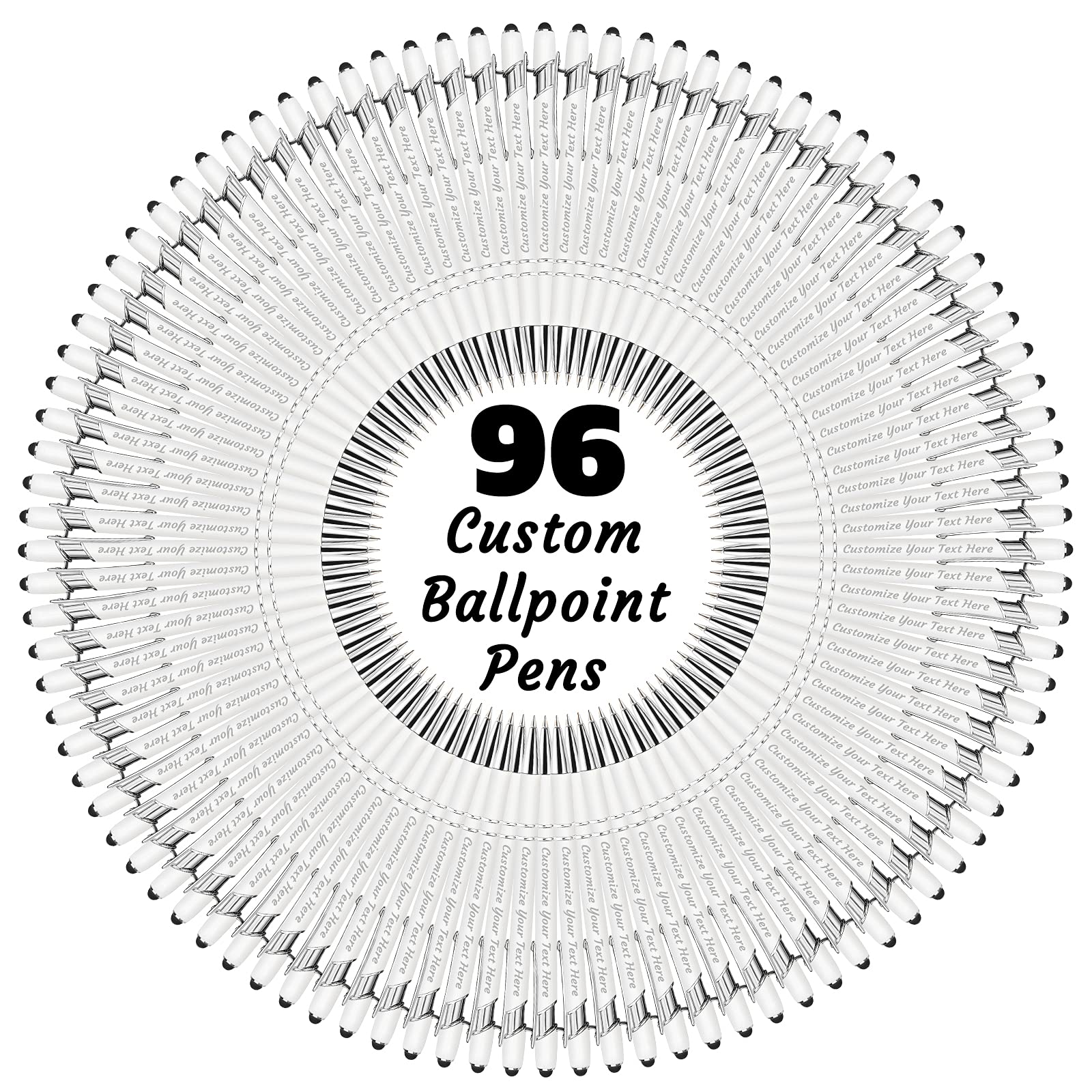 YanNanKe 96-Pack Custom Engraved Ballpoint Pens with Stylus - Personalized Bulk Pens for Name/Text Printing - Medium Point Black Ink - Perfect Anniversary, Birthday & Graduation Gifts - Great for Offices, Schools & Corporate Events