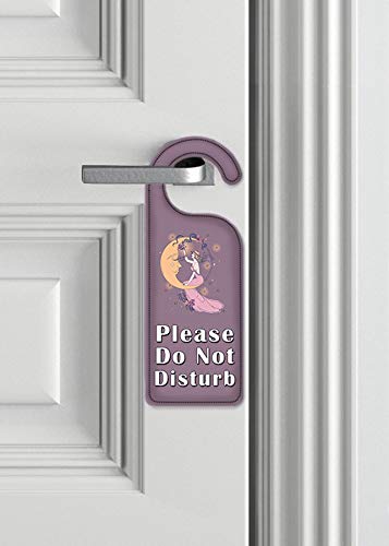 Moon & Woman Art Plates - Do Not Disturb Door Knob Hanger Sign with Purple Background - Perfect for Bedroom, Hotel, Office Privacy