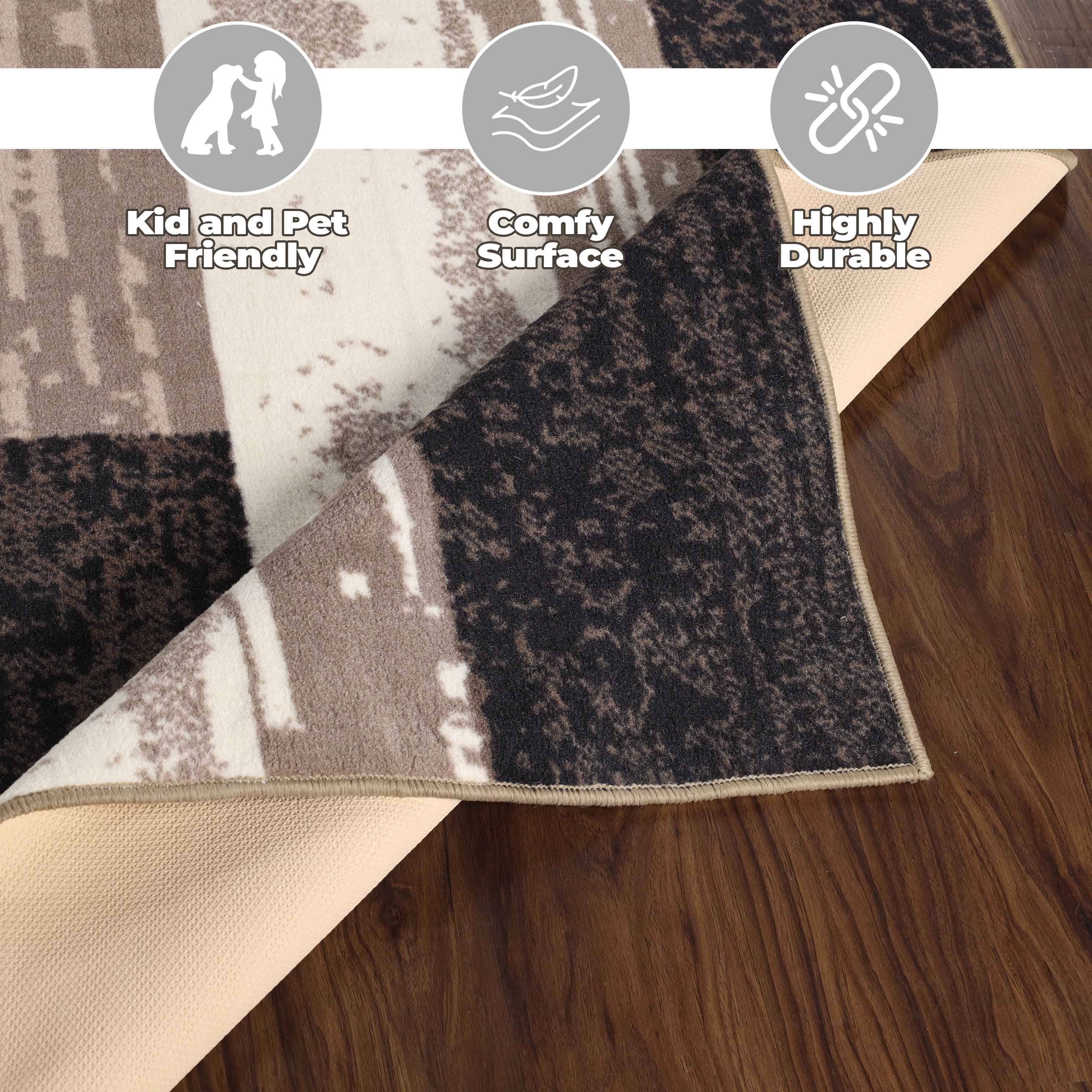 Stylish Rockwood Contemporary Geometric Patchwork Area Rug - Non-Slip Indoor Runner for Living Room, Bedroom & Office Decor