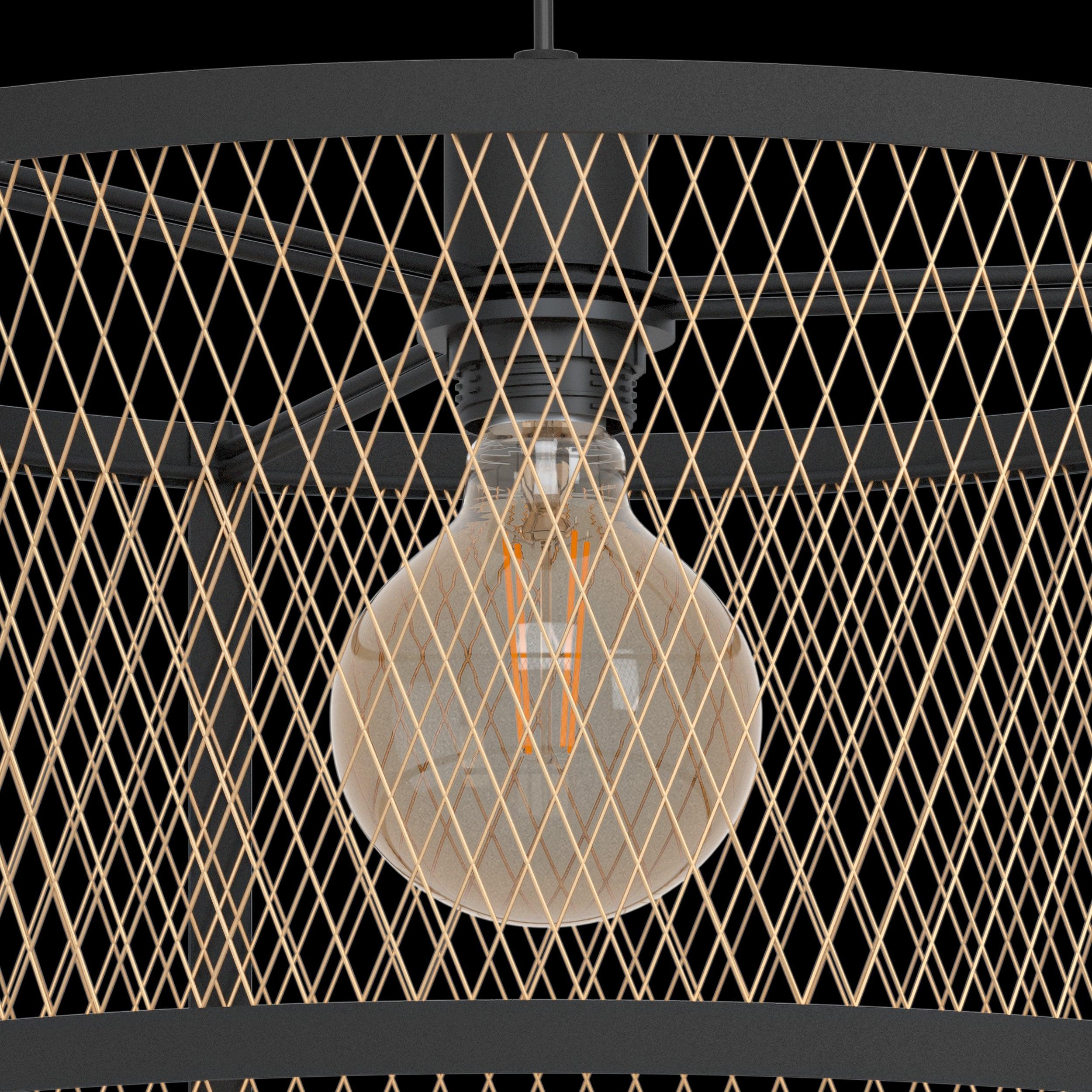 Eglo Dellow Black & Brass Round Mesh Shade Ceiling Pendant Light Fixture - Modern Industrial Lighting for Dining Room, Kitchen Island & Bedroom