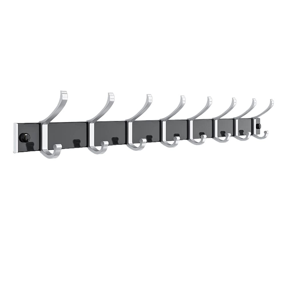 Self-Adhesive Wall Hooks - 8 Pack Aluminum Coat Hooks for Hats, Clothes, Belts & Keys - No Drilling Space-Saving Mounting - Perfect for Entryway, Closet, Bathroom & Office Organization