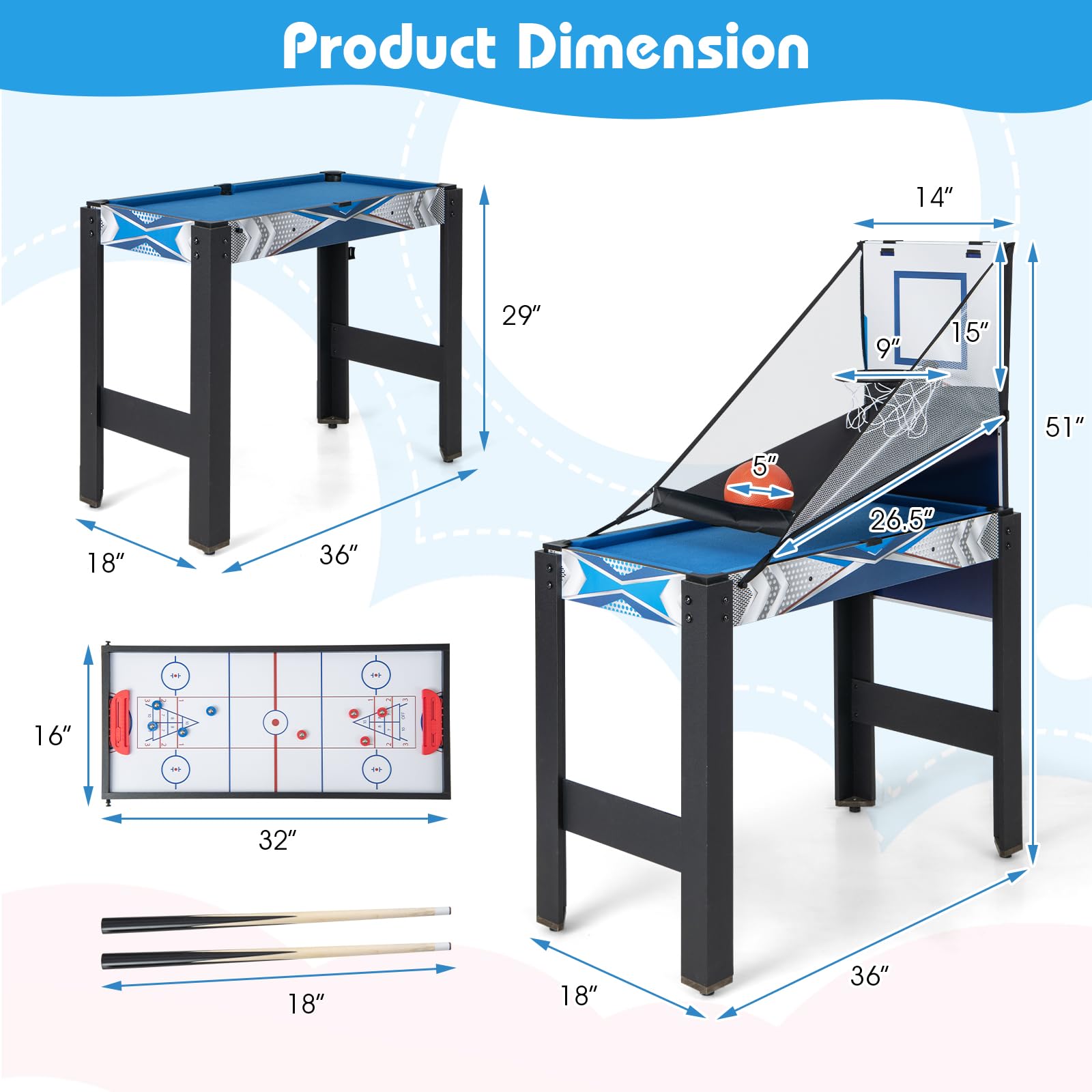 GYMAX 6-in-1 Multi Game Table - Air Hockey, Pool Table, Ping Pong, Basketball, Shuffleboard & Bowling Combo for Game Room, Basement, Family Fun & Indoor Entertainment