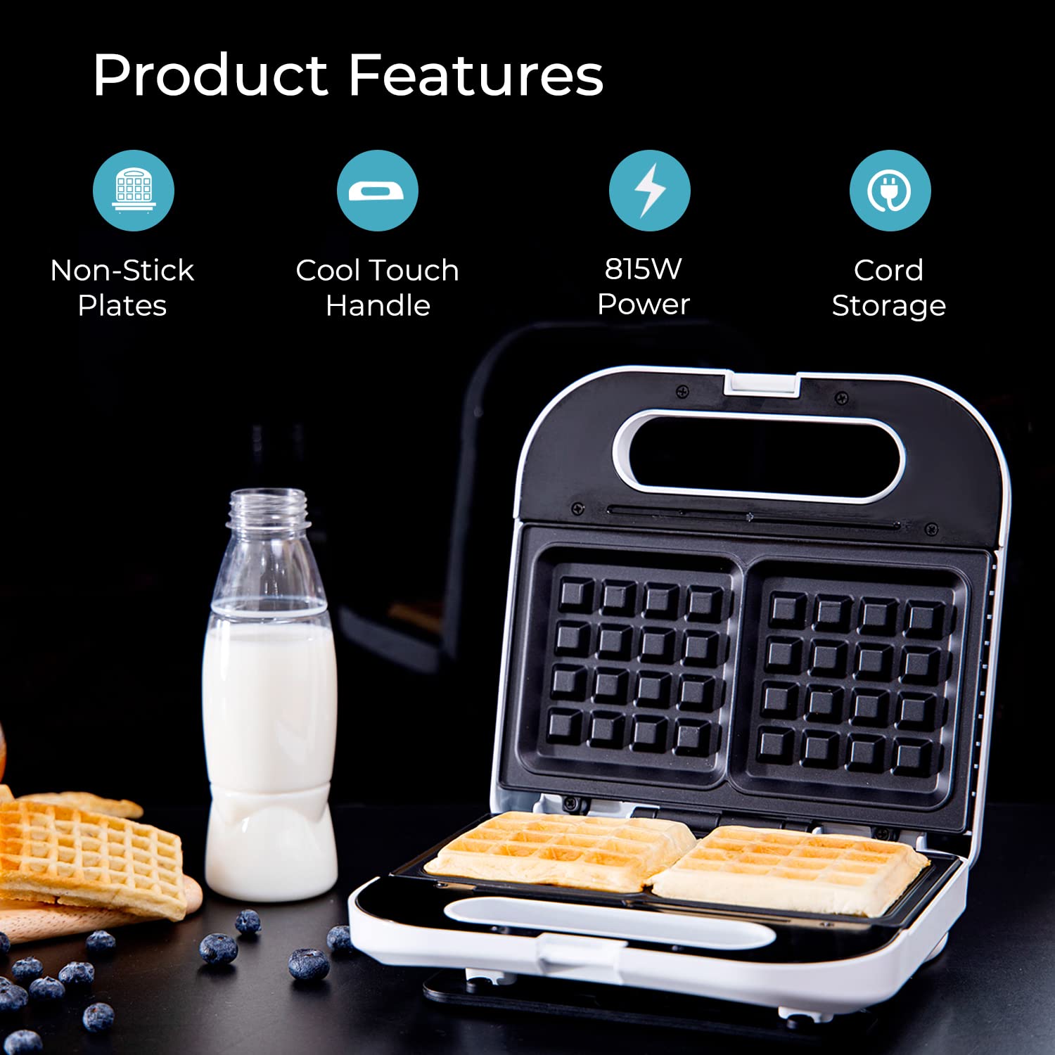 Geepas 750W 2-Slice Belgian Waffle Maker - Non-Stick Electric Waffle Iron with Thermostat Control & Deep Plates - Fast 5-Min Waffles - Perfect for Breakfast, Brunch & Family Gatherings - 2-Year Warranty