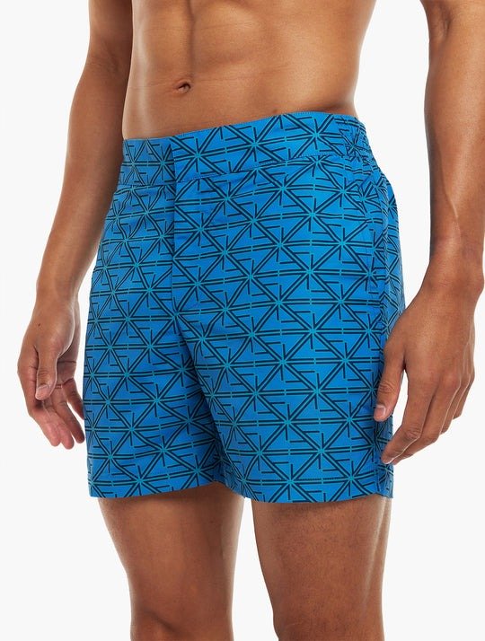 FRESCOBOL CARIOCA Monogram Classic Swim Shorts for Men - Quick Dry Beach Shorts with Pockets, Mid Blue - Perfect for Swimming, Surfing, and Summer Vacations