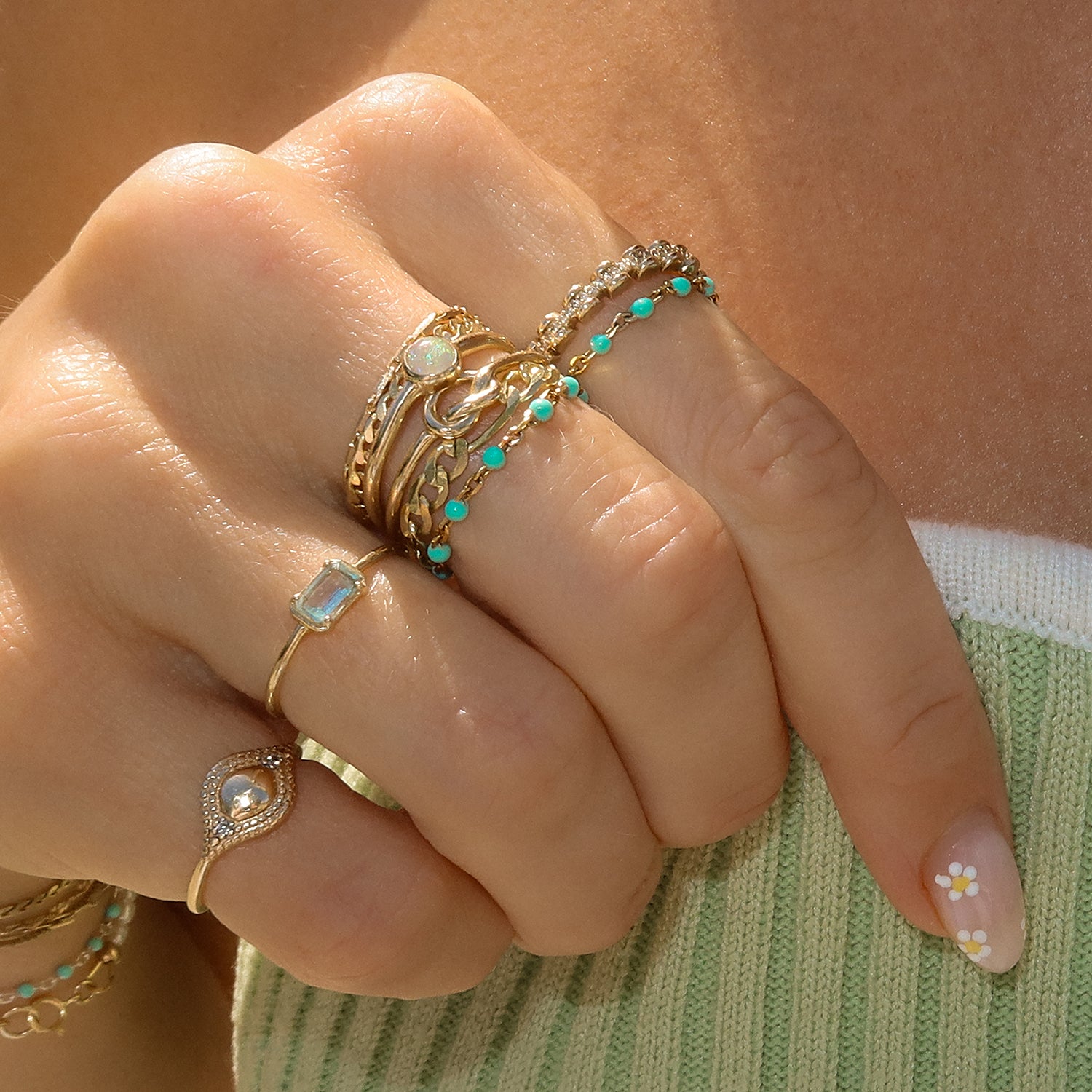Turquoise Candy Chain Ring for Women - Elegant Bohemian Jewelry for Parties, Weddings & Everyday Wear | Dainty Stackable Statement Ring