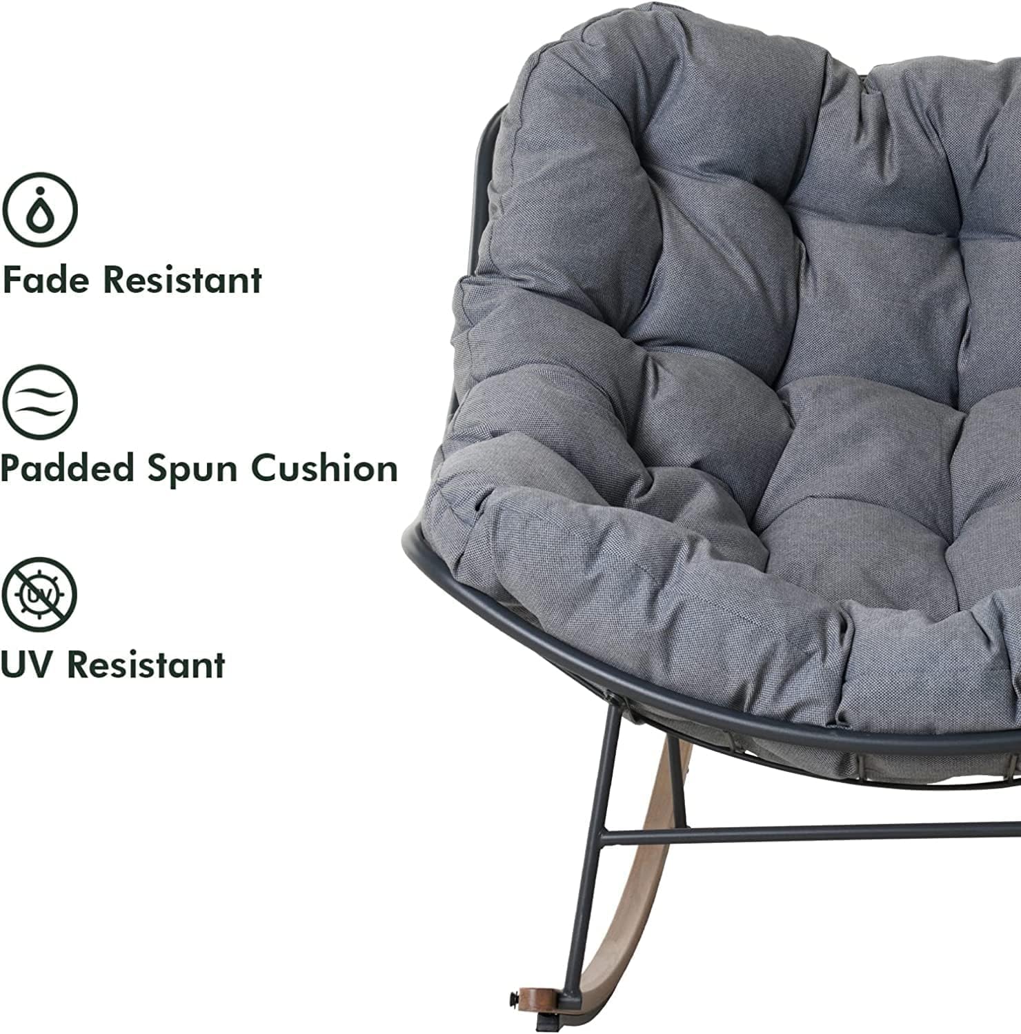 Premium Outdoor Rocking Chair with Cushion - Weather-Resistant E-Coated Steel Frame, Modern Patio Lounge Rocker for Porch, Garden & Balcony - Comfortable Gray Relaxation Chair (Perfect for Reading, Sunbathing & Backyard Lounging)