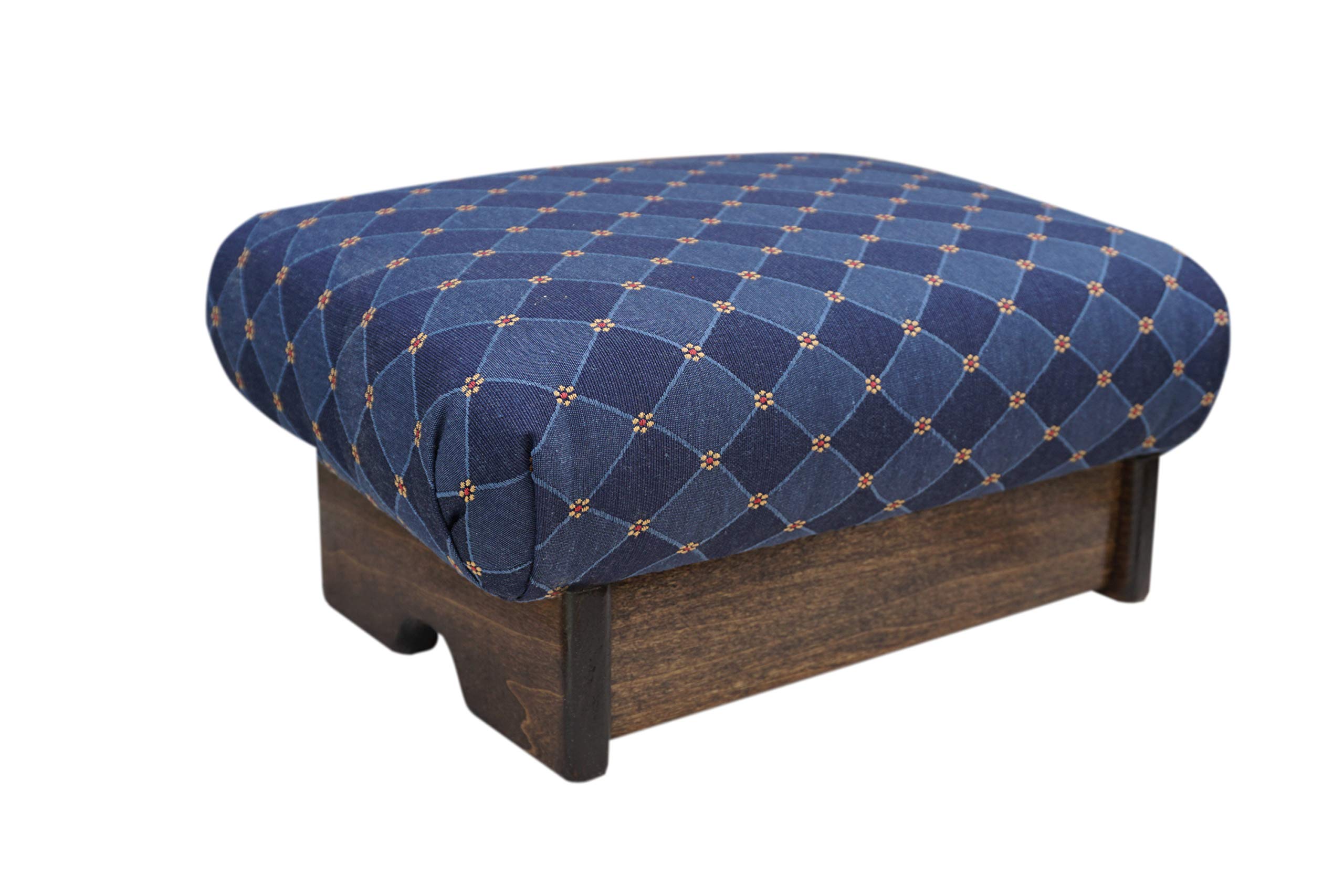 Premium Padded Foot Stool with Blue Fabric - Ergonomic Design, Walnut Finish | Made in USA | Perfect for Living Room, Office & Bedroom Comfort