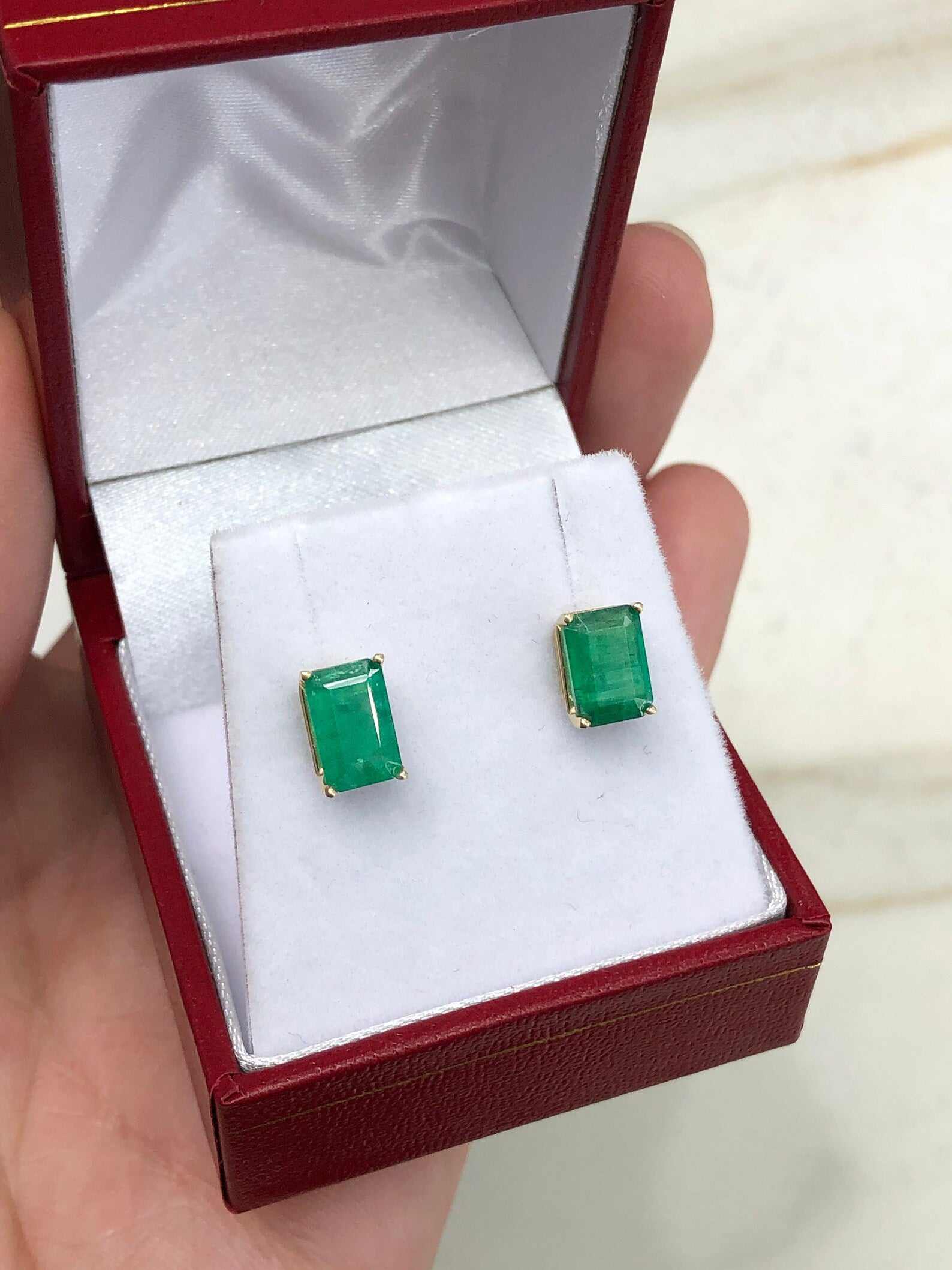 2.50tcw Natural Dark Green Emerald Cut Earrings in 14K Gold - Timeless Elegance for Weddings, Parties & Special Occasions