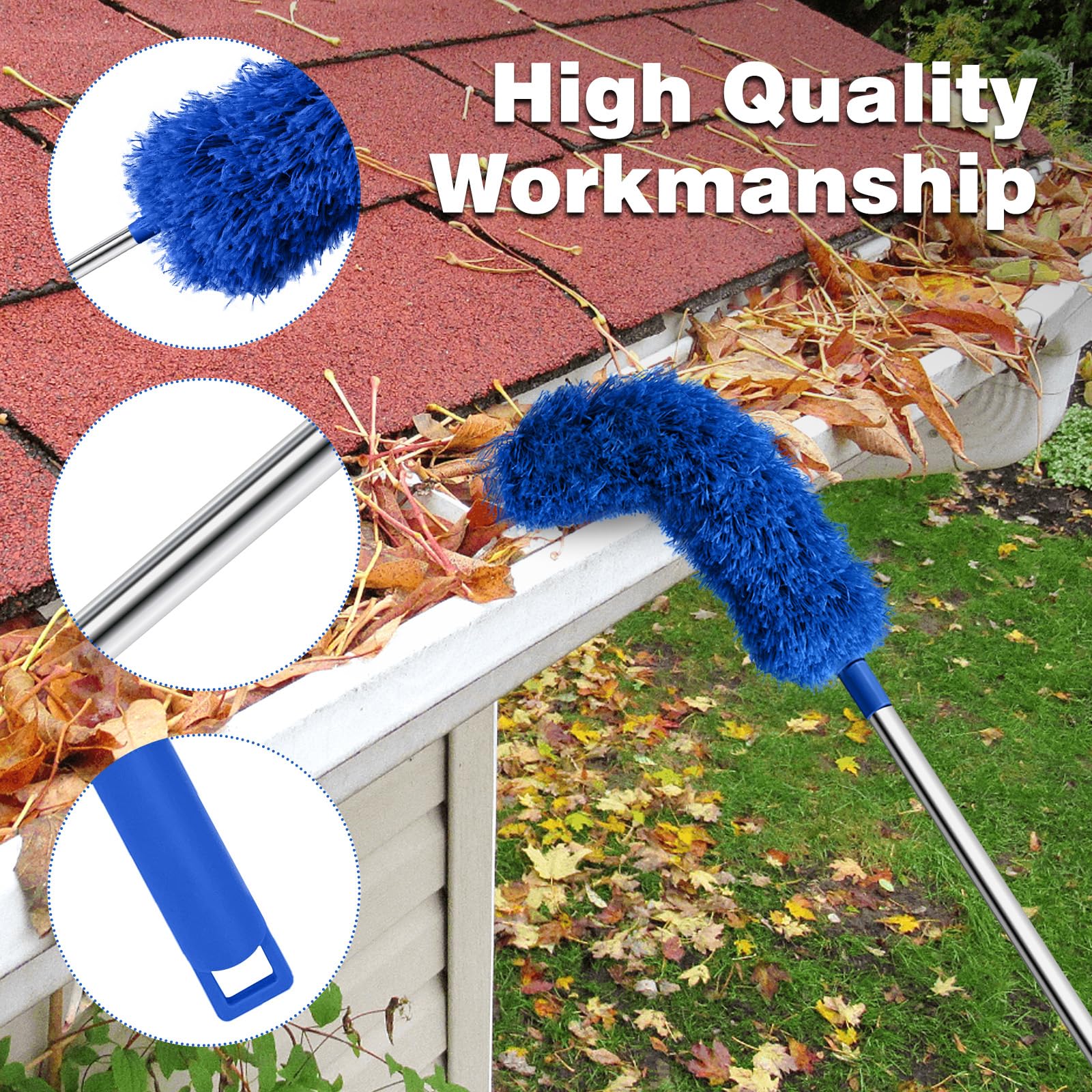 Blue Gutter Cleaning Pole Tool - Easy Ground-Level Roof Gutter Cleaner for Leaves & Debris Removal | Rain Gutter Guard Maintenance Tool for Homeowners & DIY Roof Cleaning