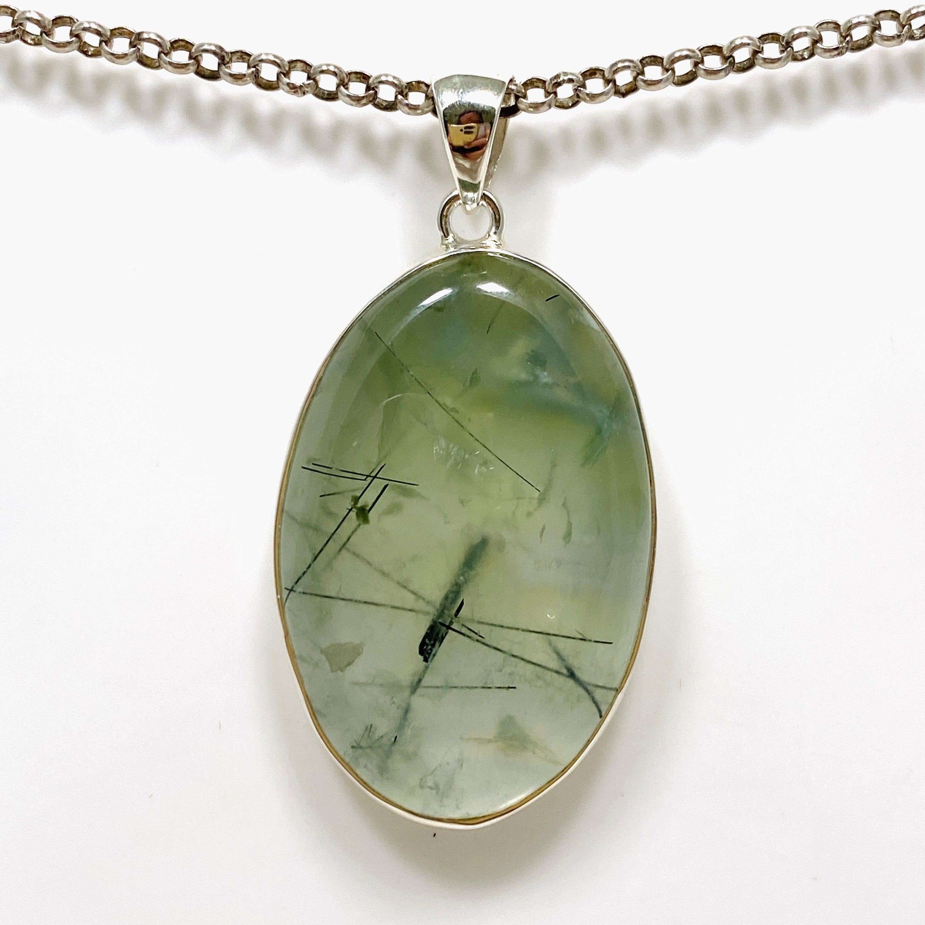 Natural Prehnite and Epidote Oval Pendant Necklace KPGJ4287 - Elegant Gemstone Jewelry for Women, Perfect for Daily Wear & Special Occasions